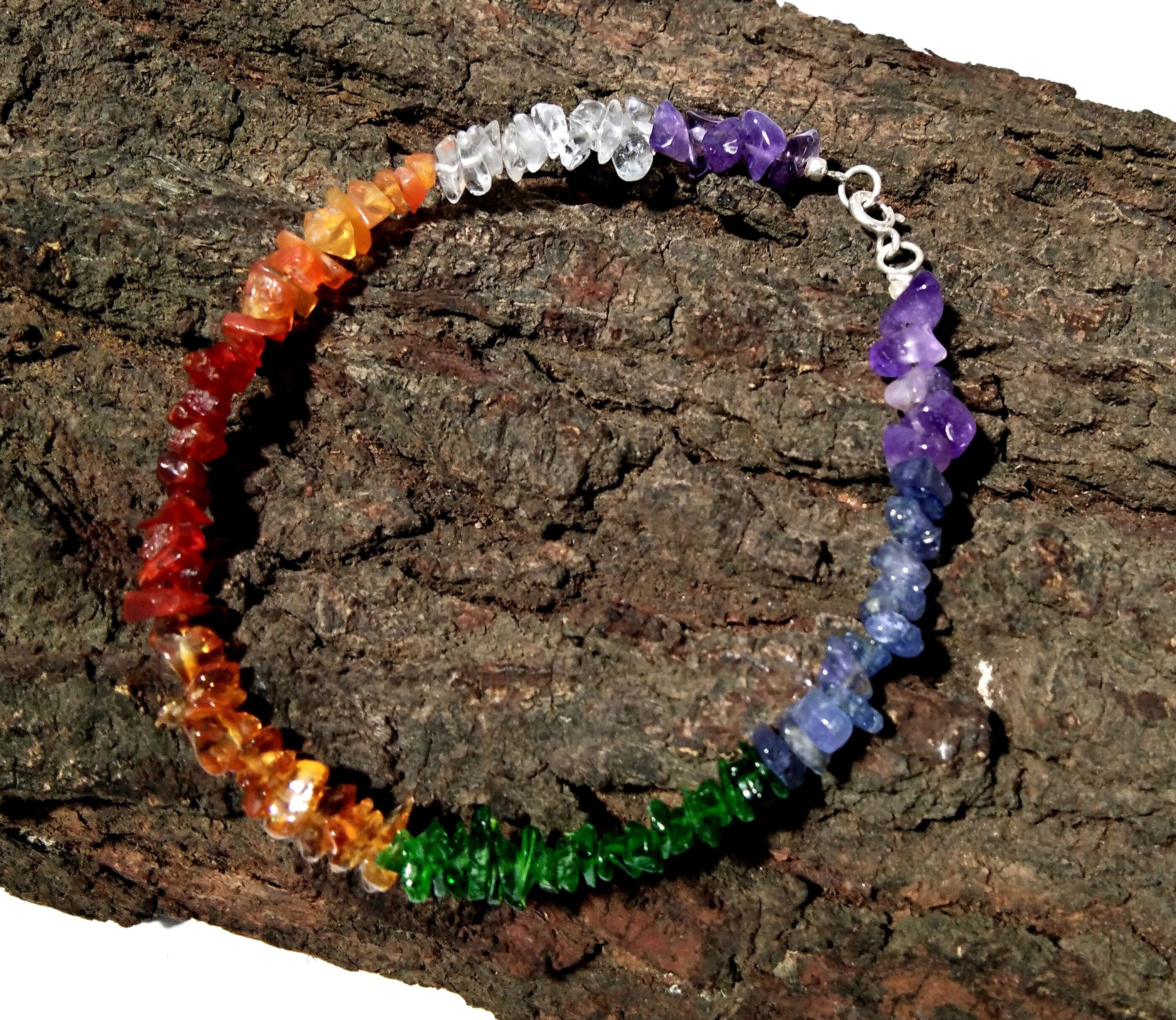 925 Silver With Natural Gemstone Bracelet, 7 Chakra Bracelet, Reiki Healing Crystal Gemstone Anxiety Healing Crystal Bracelet, Yoga Energy