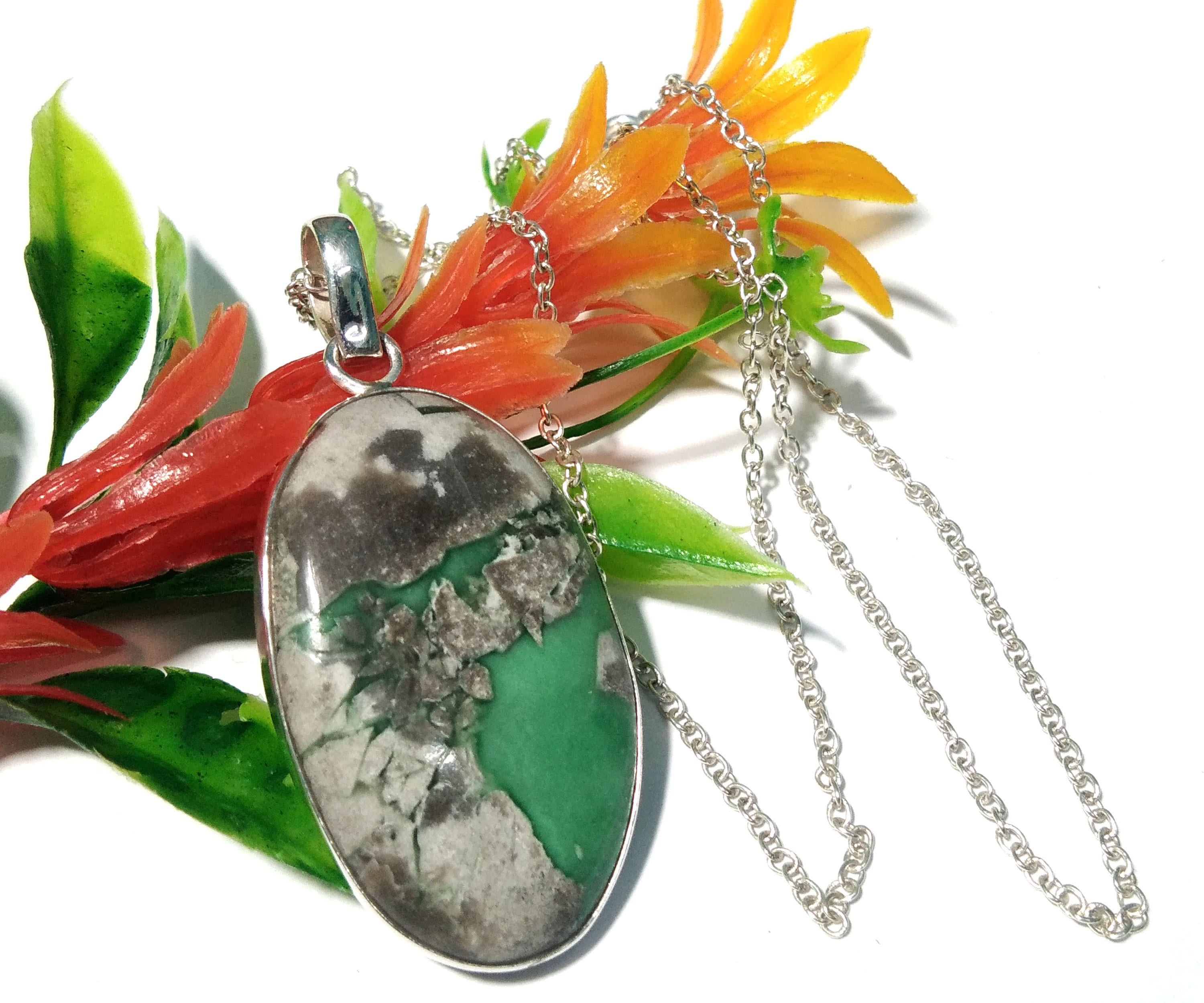 Variscite Stone Jewelry, 925Sterling Silver Pendant Chain Necklace, Beautiful Design Nice Color Variscite Stone Pendant For Gift Girls/Women