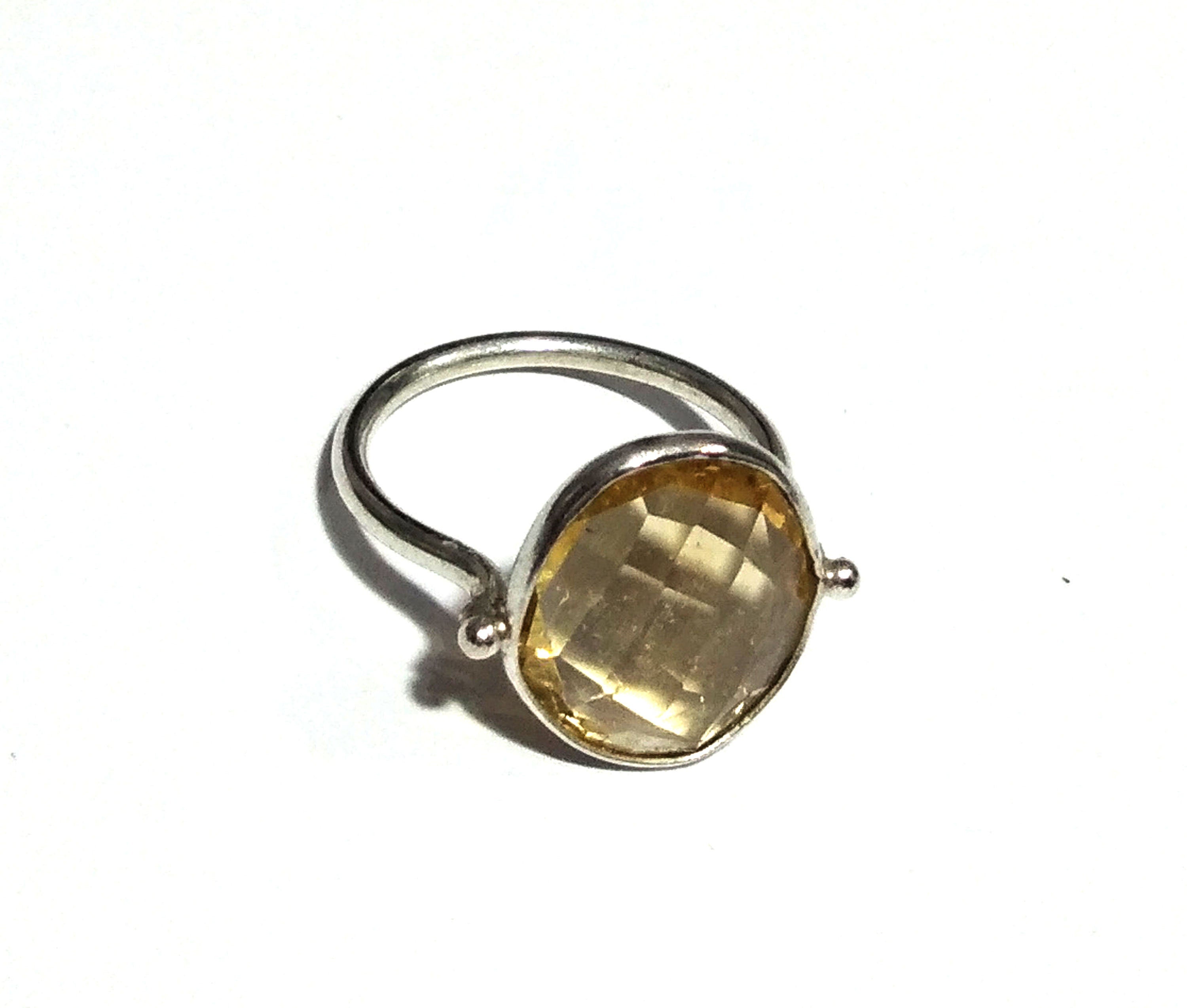 Citrine Checker Cut Stone Ring, 925 Solid Starling Silver Ring, Gemstone Size 13x15 mm Natural Yellow Citrine Stone Ring, Gift Birthday Ring