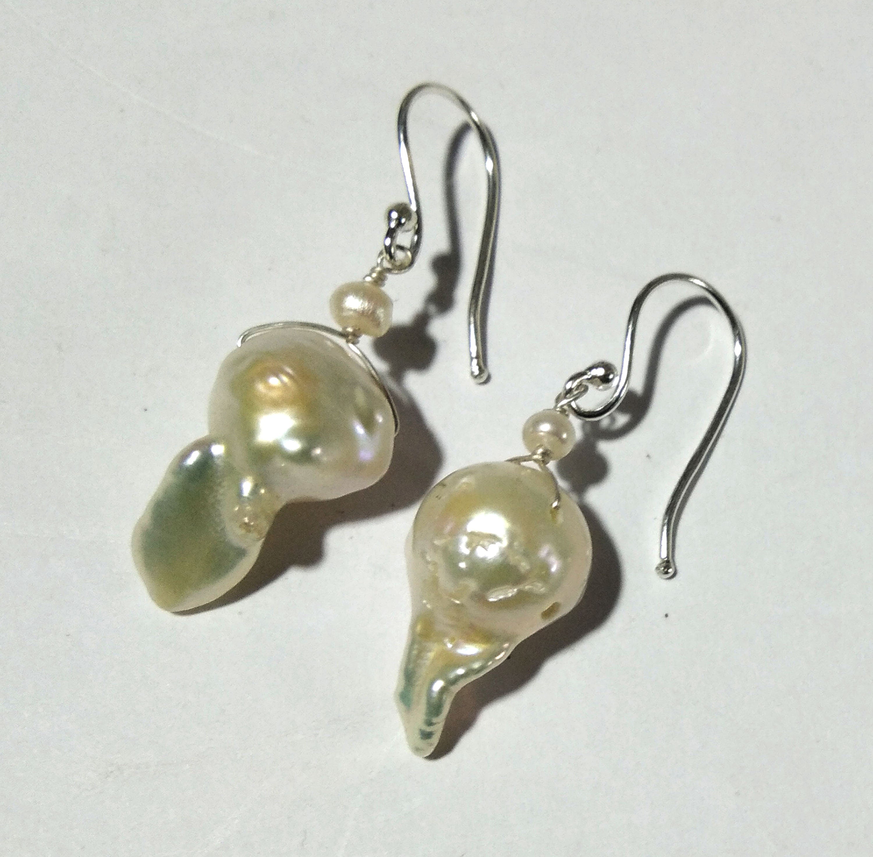 Natural Fresh Water Baroque Pearl Stone Drop Earring, 925 Solid Starling Silver Earring, Top Color White Pearl Gemstone Gift Wedding Earring