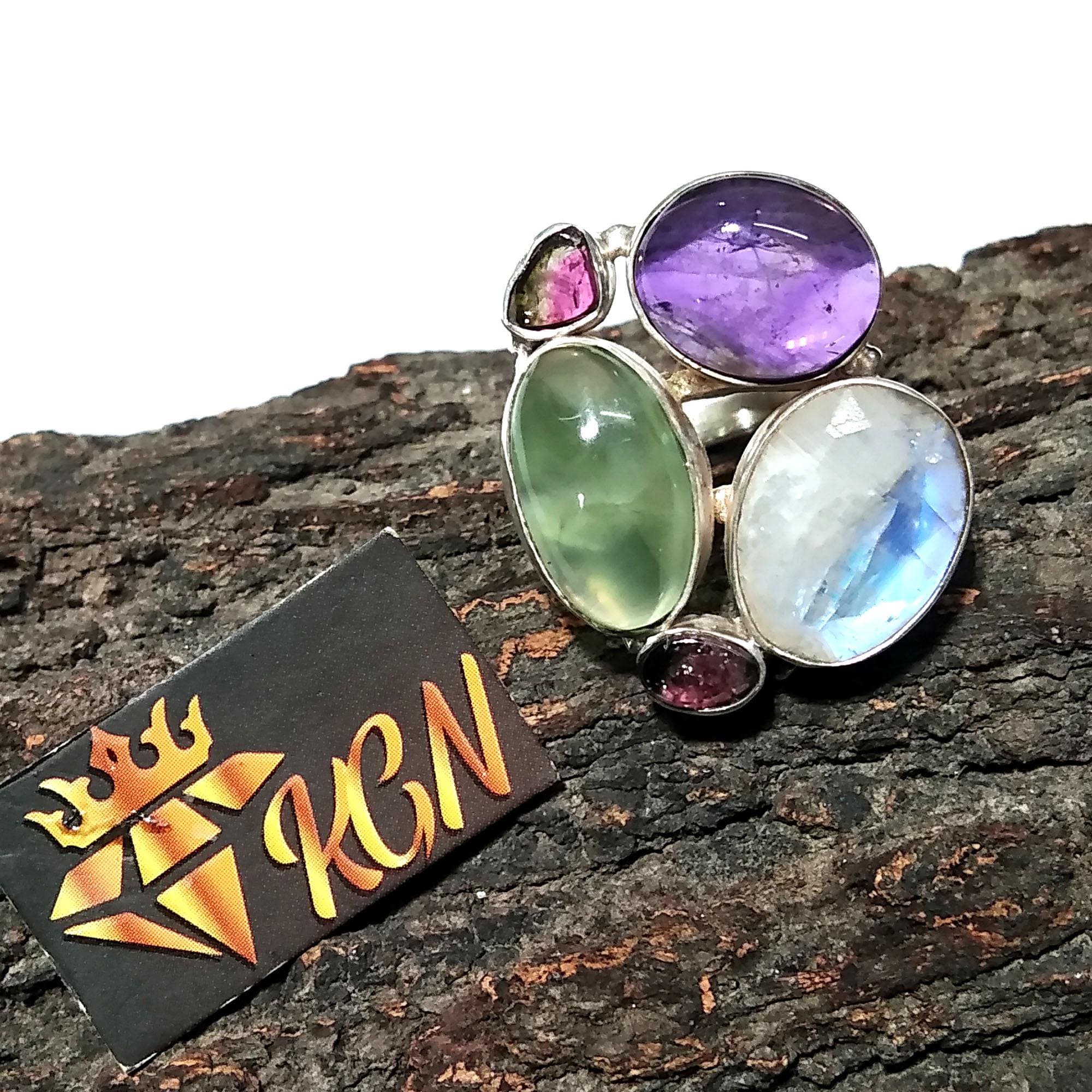 Natural Multi Color Gemstone Ring, 925 Solid Sterling Silver Ring, Multi Mix Color Stone Handmade Ring, Statement Ring Birthday Ring Jewelry