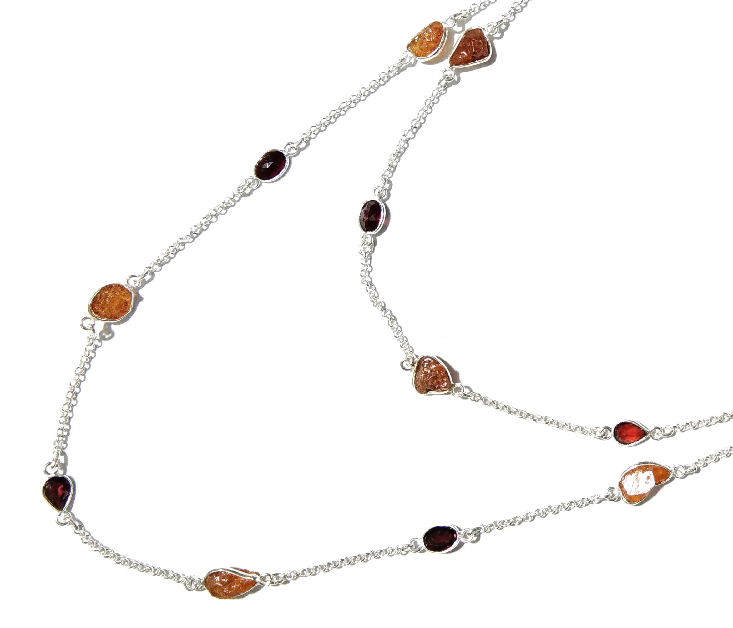 Beautiful Log Necklace 100% Natural Gemstone Yellow Garnet Rough & Garnet Faceted Log Bezel Necklace With 925 Starling Silver Length 36 inch
