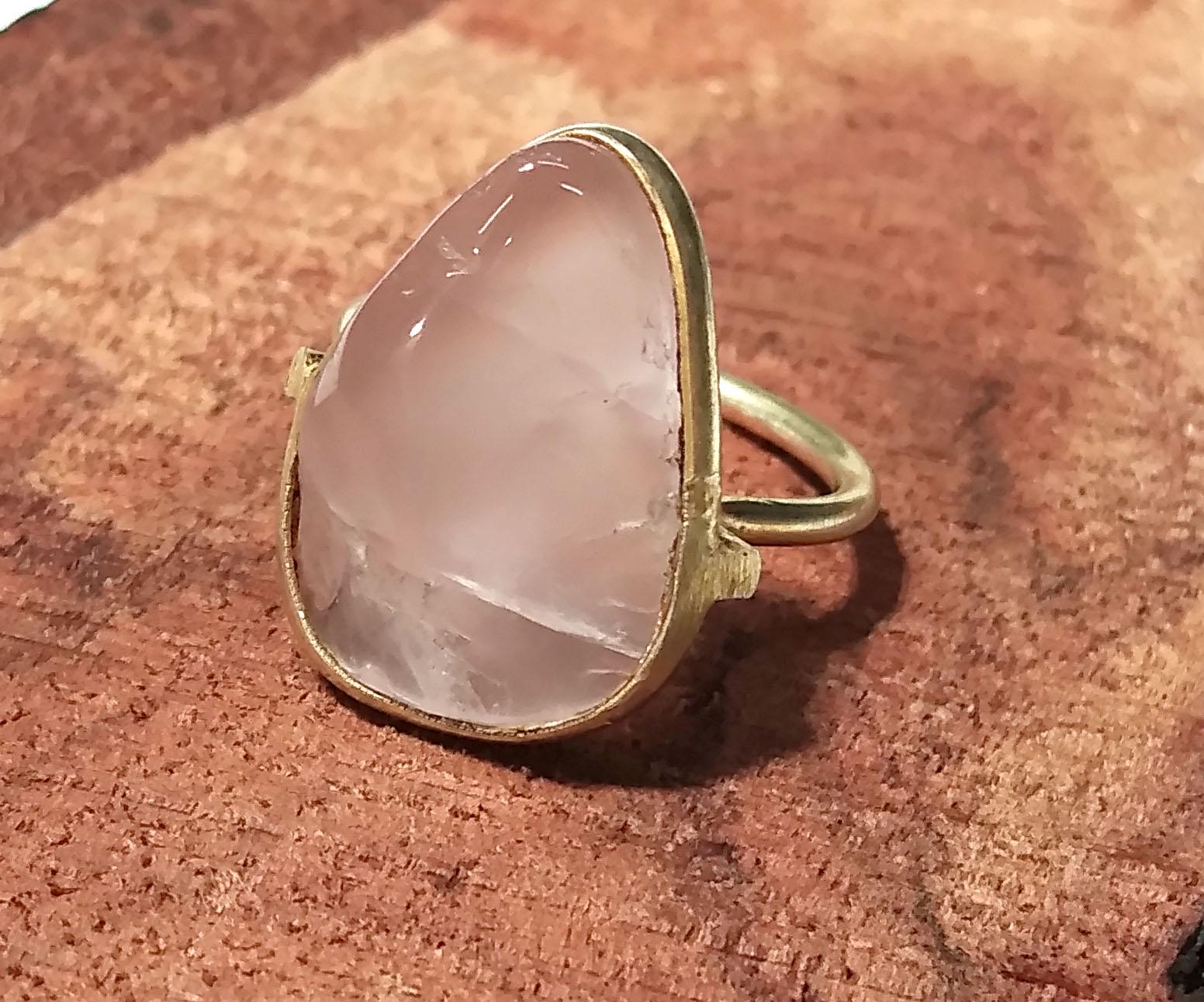 Rose Quartz  Gemstone Ring, 925 Sterling Silver Gold Plated Ring, Rose Quartz Stone Size 19x12mm Handmade Statement Gift Birthday Ring
