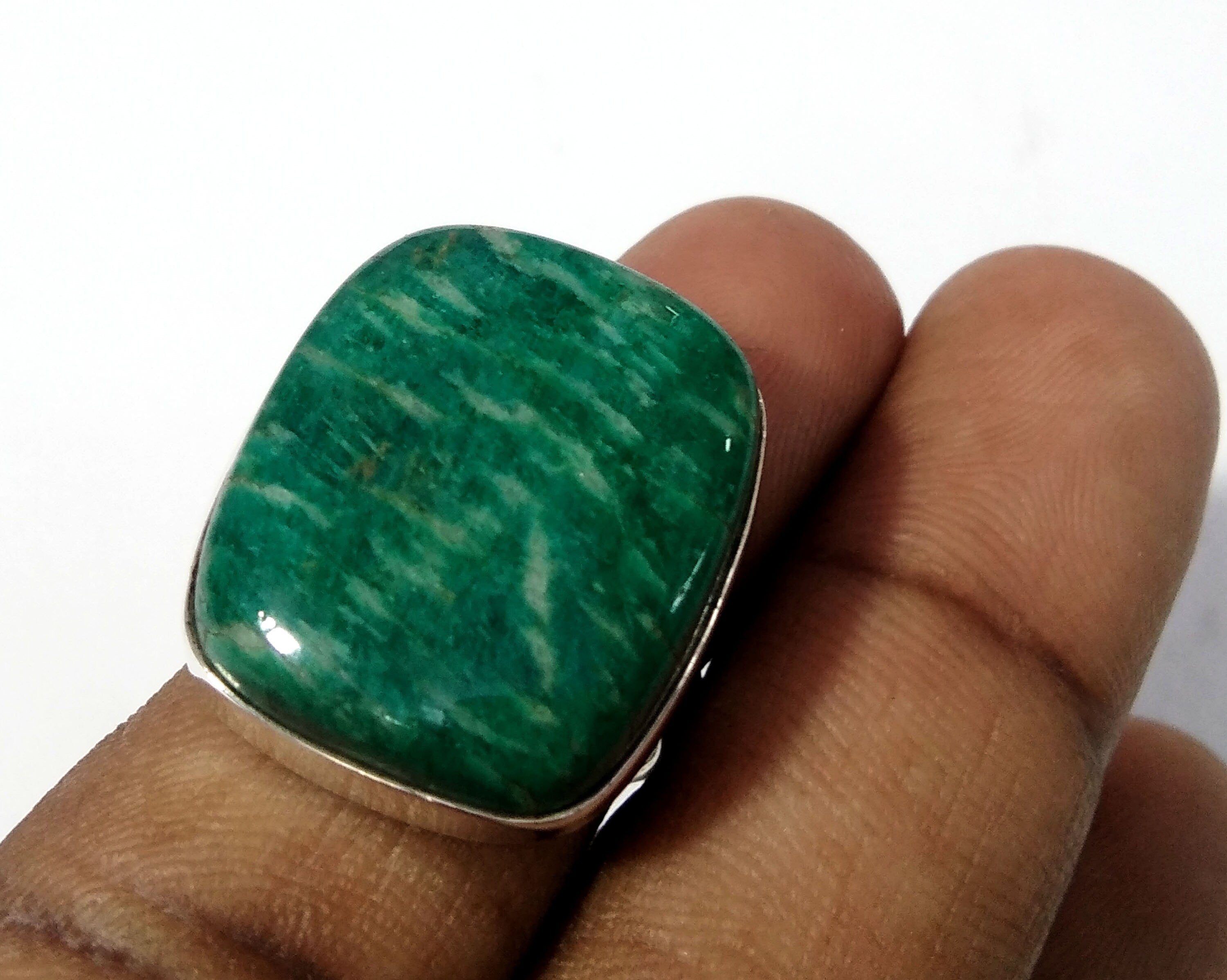 Natural Amazonite Gemstone Ring, 925 Solid Sterling Silver Ring, Amazonite Stone Size 23x20 mm Cushion Shape Gift Birthday Ring