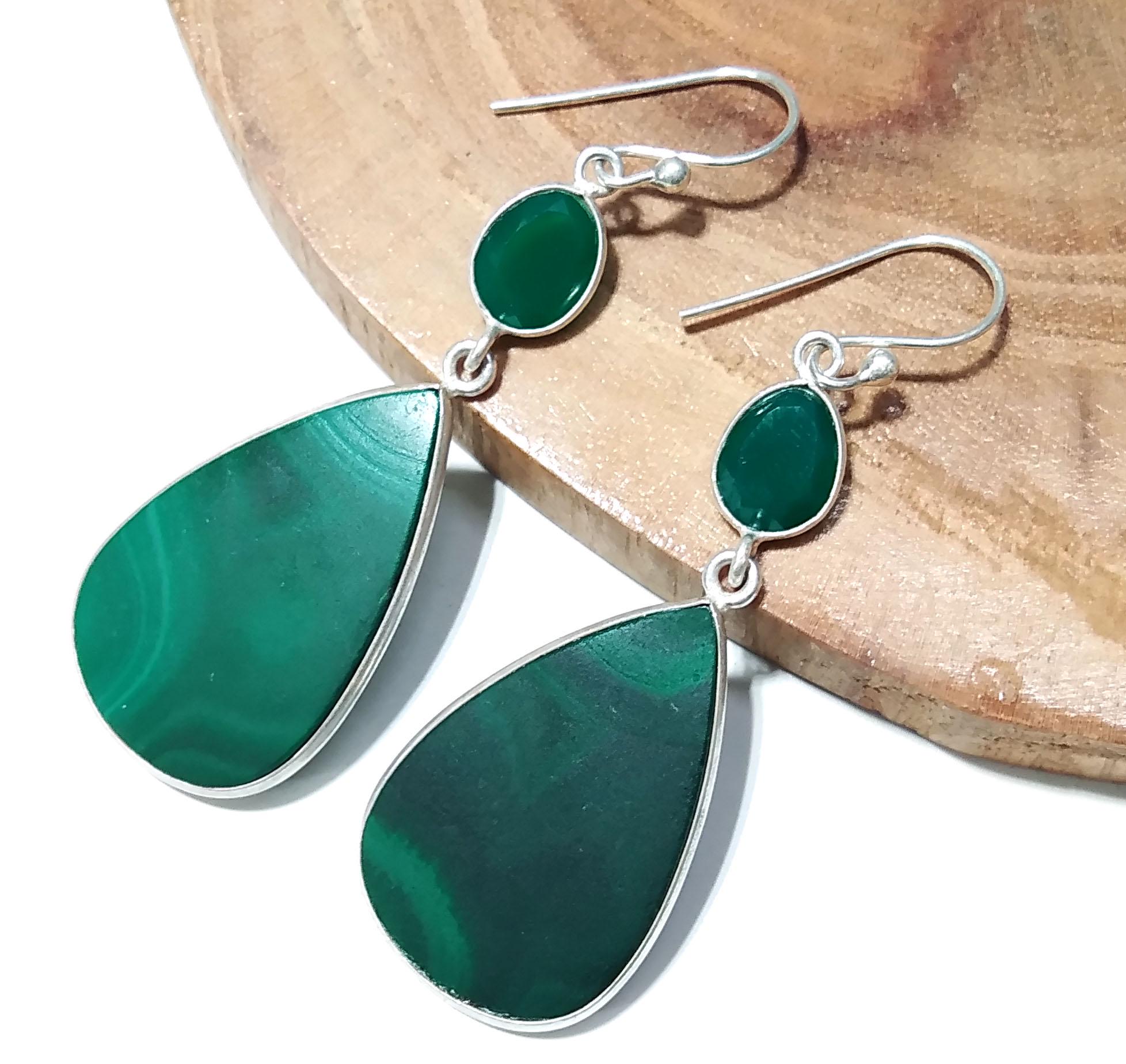Malachite And Green Onyx Stone Earring, 925 Starling Silver Earring, Natural Malachite Stone Handmade Gift Women Bridesmaid Earring Stone
