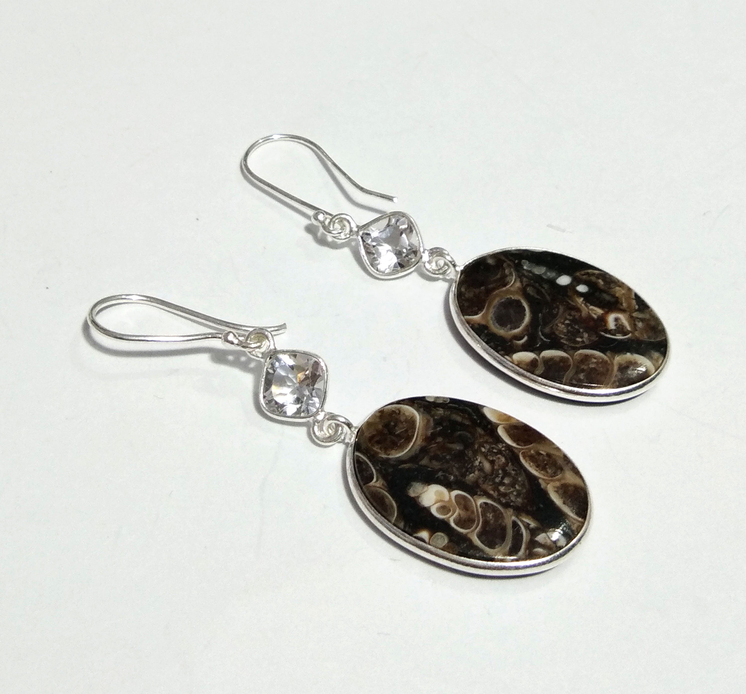 Natural Tutela Jasper/Water Topaz Gemstone Earring, 925 Solid Starling Silver Earring, Stone Size 23x17mm Gift Birthday Earring Jewelry