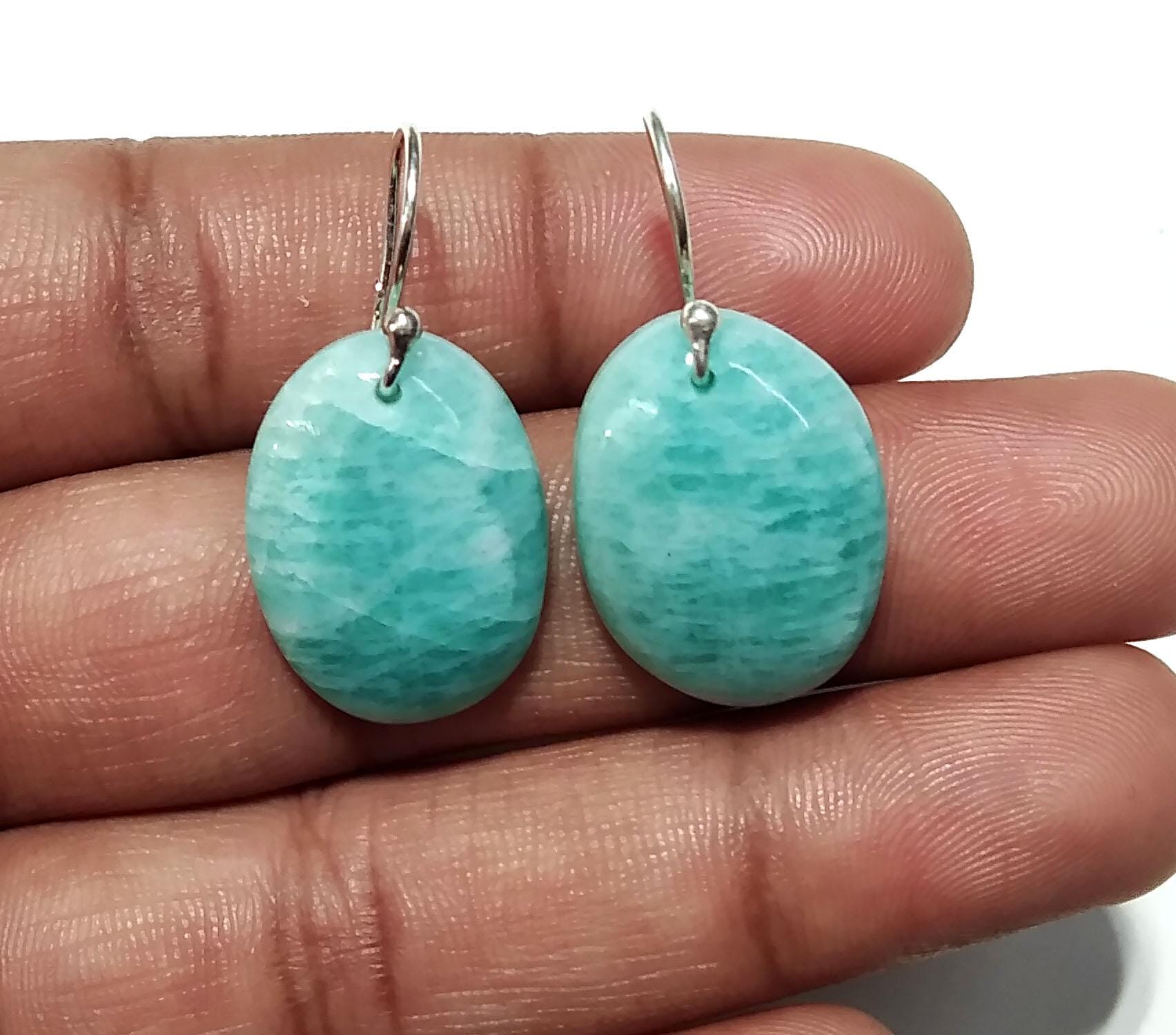 Natural Amazonite Earring, Oval Shape Amazonite Earring, Solid 925 Sterling Silver Earring, Women Earring Jewelry, Handmade Gemstone Earring