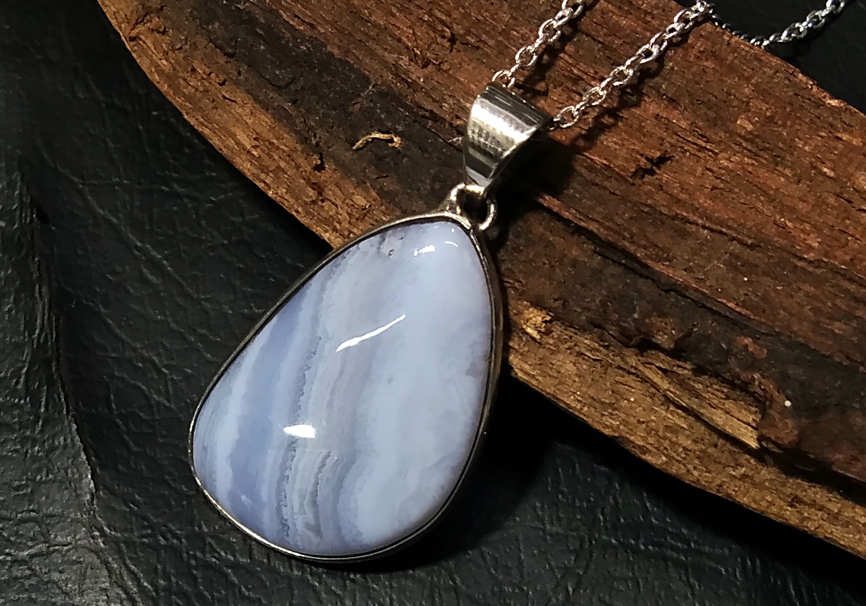 Blue Lace Agate Gemstone Pendant, Solid 925 Sterling Silver Handmade Jewelry, Blue Lace Agate Pendant Chain Necklace, Gift For Girls & Women