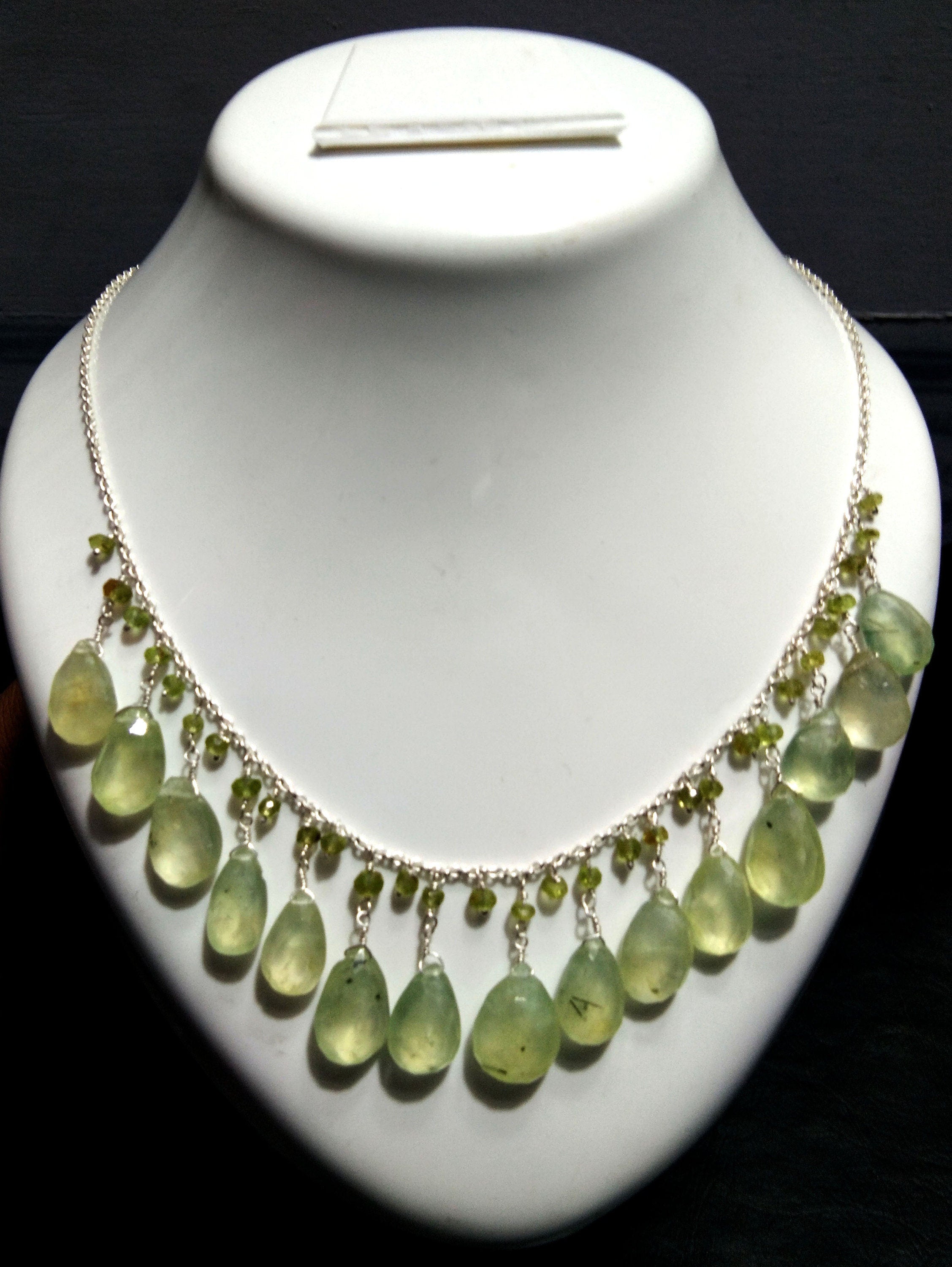 Natural Prehnite Drop's Gemstone Chain Necklace Jewelry, 925 Starling Silver Chain Necklace, Prehnite Stone For Gift Necklace, Girls & Women