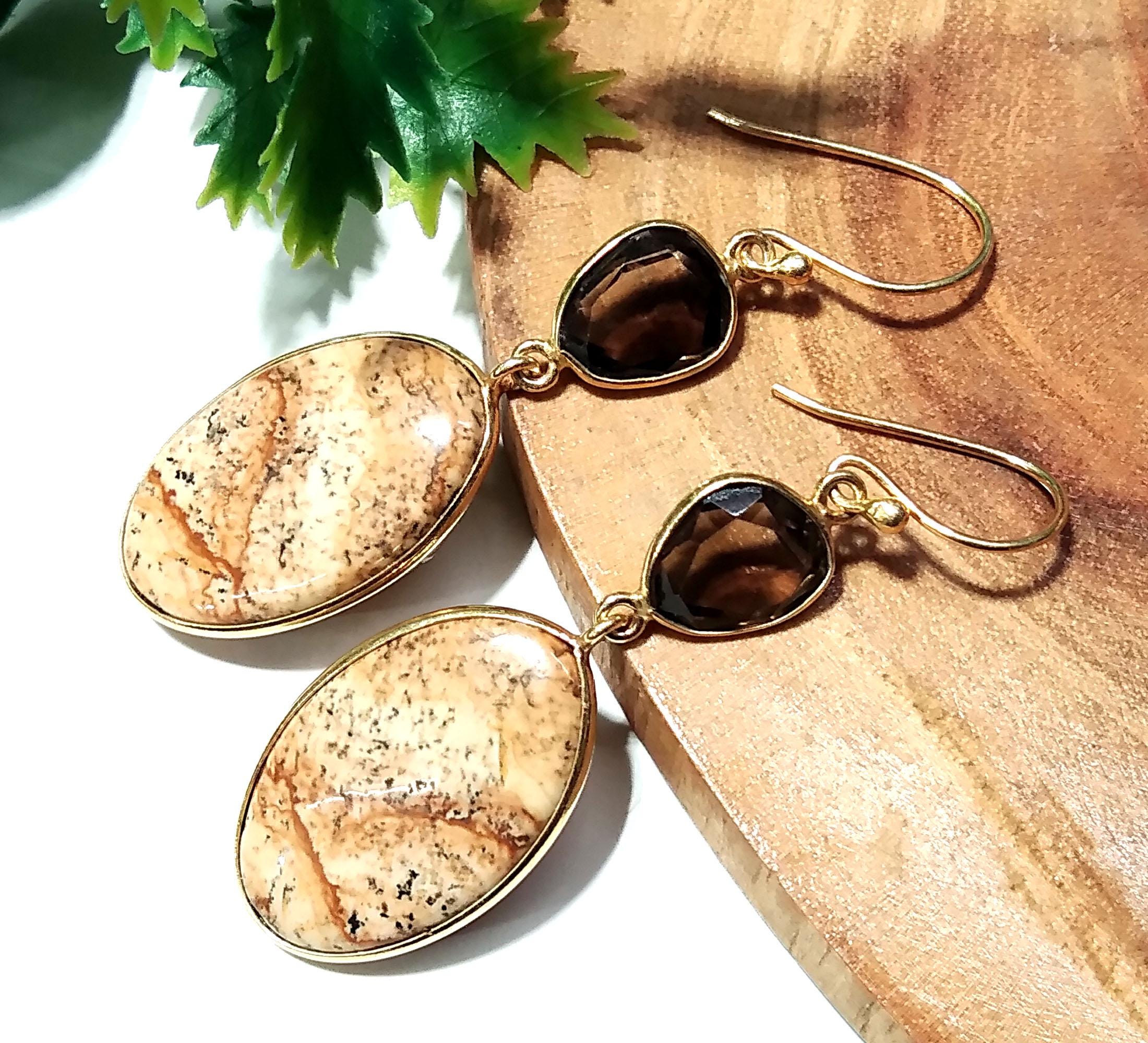 Natural Pitcher Jasper/Smoky Quartz Gemstone Earring, 925 Sterling Silver Earring Drop Dangle Stone Earring, Gift Wedding Earring Jewelry