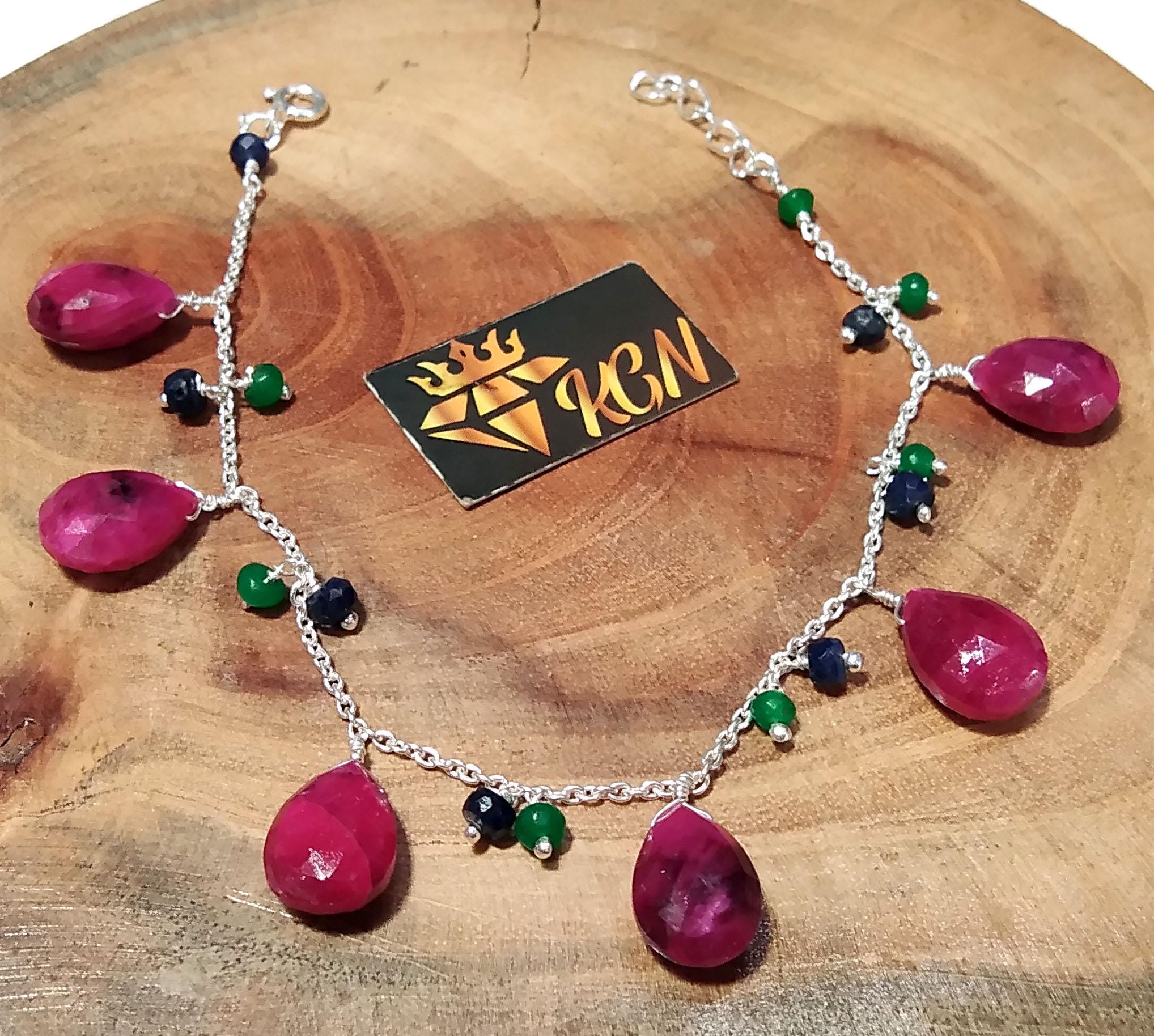 Natural Red Ruby Bracelet, Gemstone Bracelet, 925 Sterling Silver Bracelet, Handmade Bracelet, Red Ruby Jewelry, Silver Jewelry Bracelet