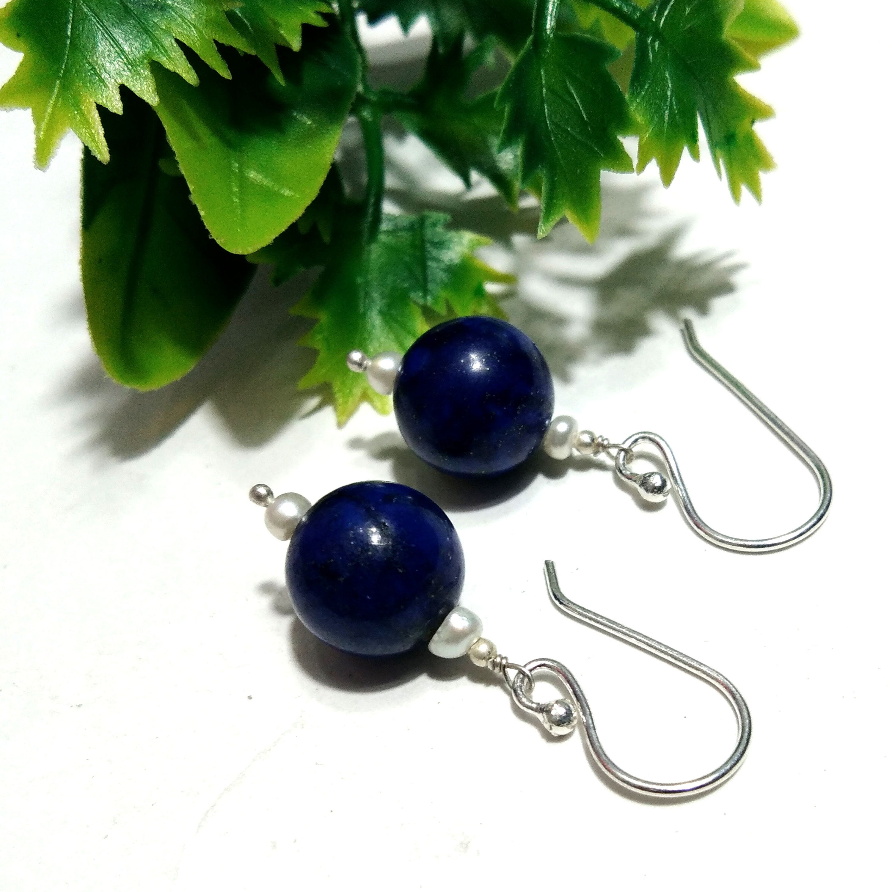 Very Beautiful Lapis Lazuli Earring ! Natural Gemstone Lapis Lazuli Earring,  925 Silver Handmade Earring, Stone Size 10 mm Round Earring