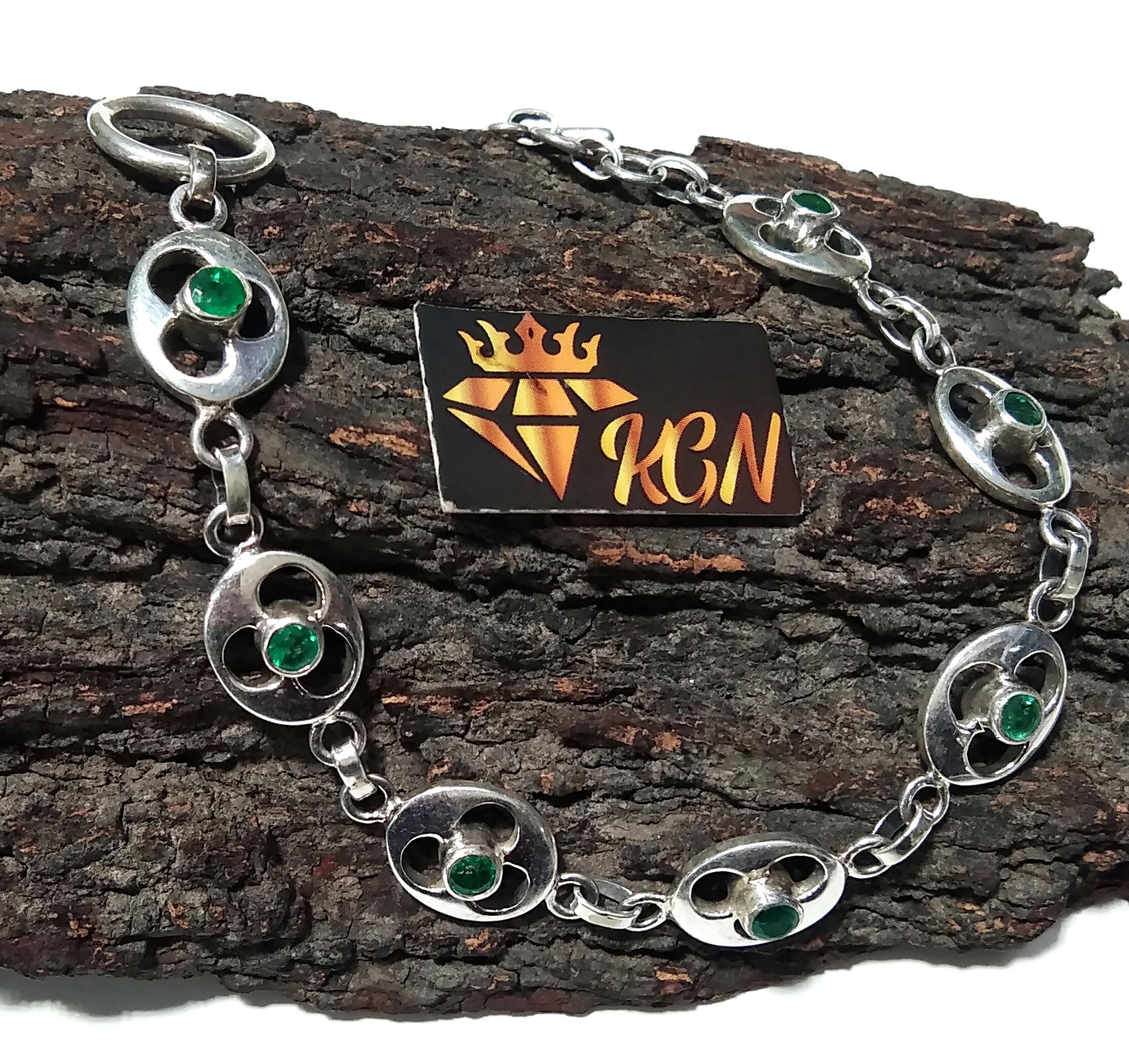 Natural Emerald Gemstone Bracelet, Good Quality Gemstone Bracelet, 925 Sterling Silver Jewelry, Handmade Bracelet, Gift For Girls & Women.