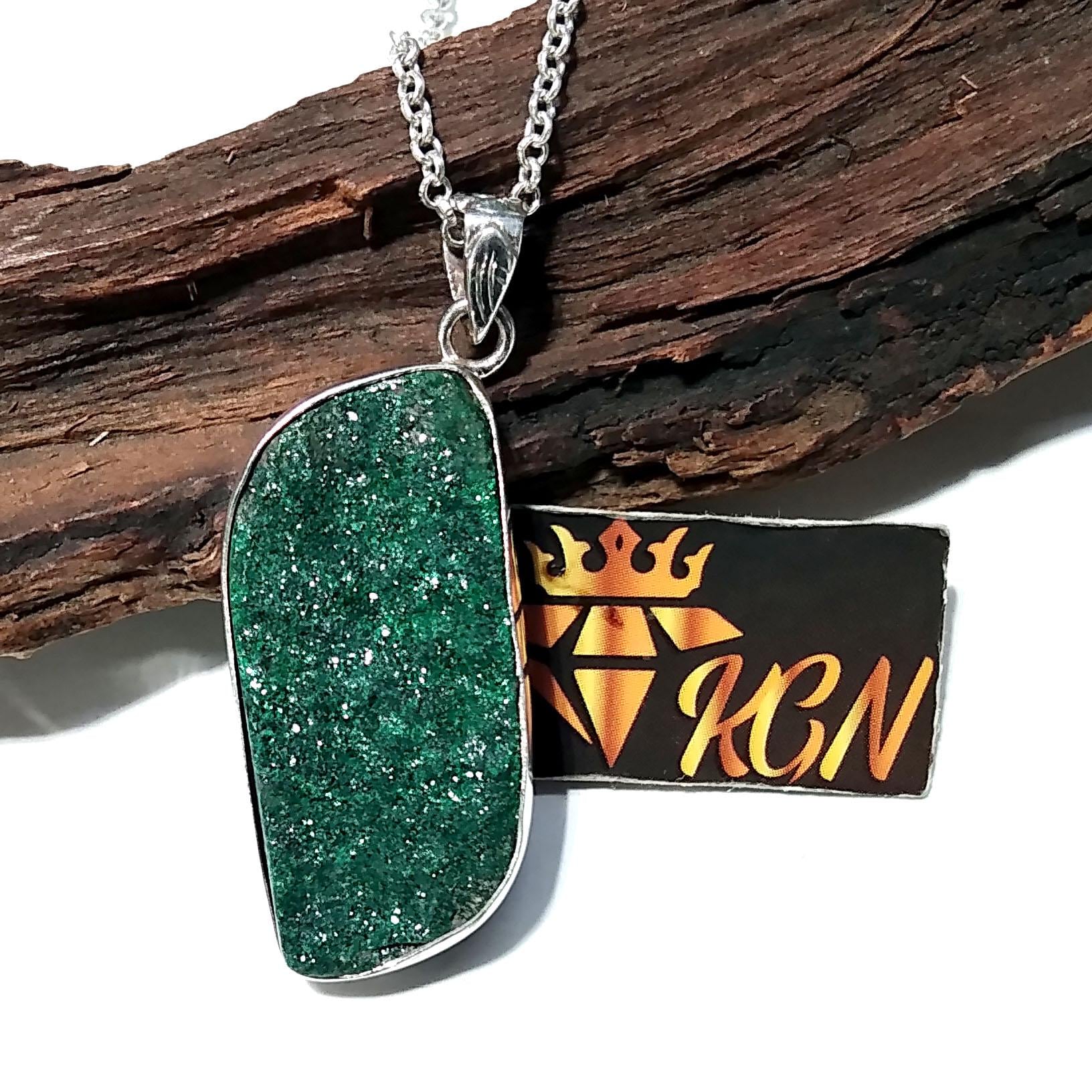 Natural Malachite Druzy Gemstone Pendant, 925 Starling Silver Jewelry Pendant, Amazing Malachite Druzy Pendant, Handamde Chain Necklace