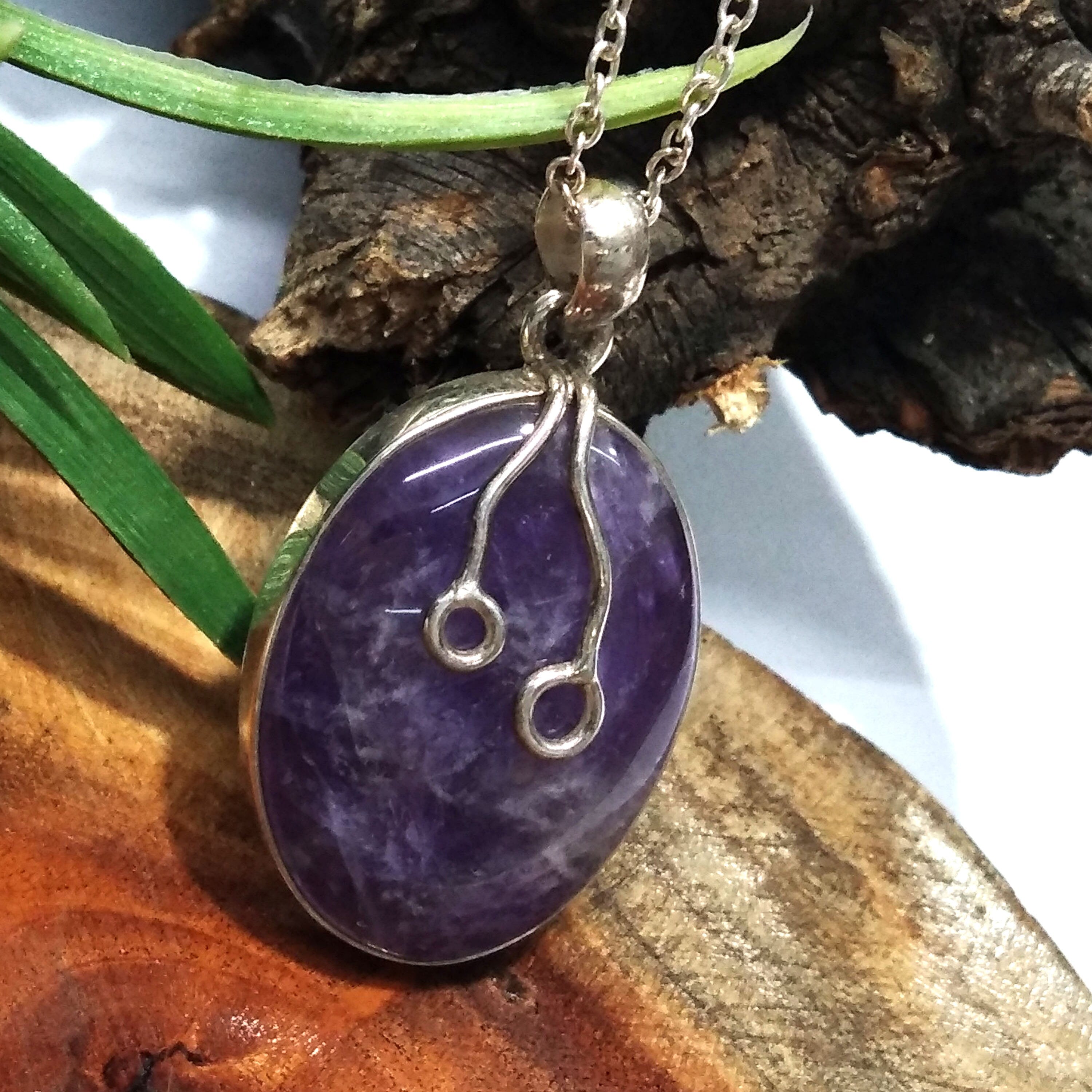 Natural Amethyst Gemstone Pendant Chain Necklace, 925 Starling Silver Pendant Necklace, Handmade Jewelry Stone Size 28x21 mm Gift Pendant
