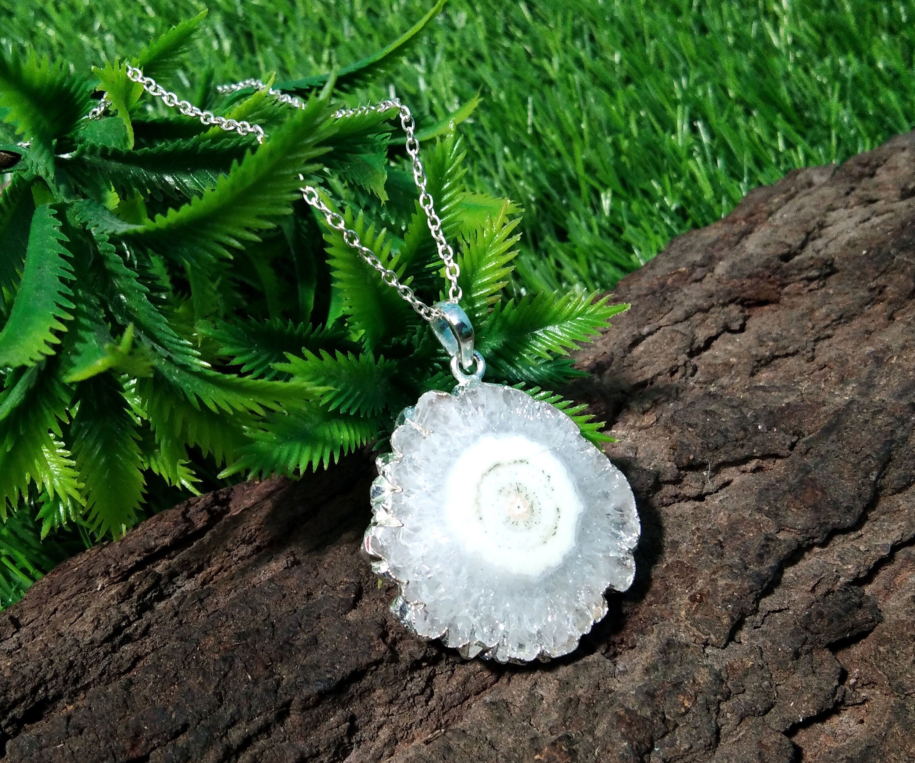 Natural Solar Quartz Stone Pendant Necklace, 925 Sterling Silver With Solar Quartz Slice Pendant Chain Necklace, Beautiful Stylish Jewelry