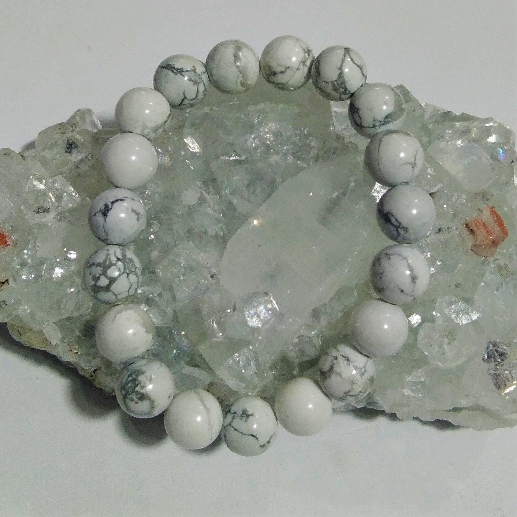 White Howlite Bracelet Bead Gemstone, Natural Howlite Bracelet, Healing Stone Size 10x10mm Love Grounding Forgiveness Gift Birthday Bracelet