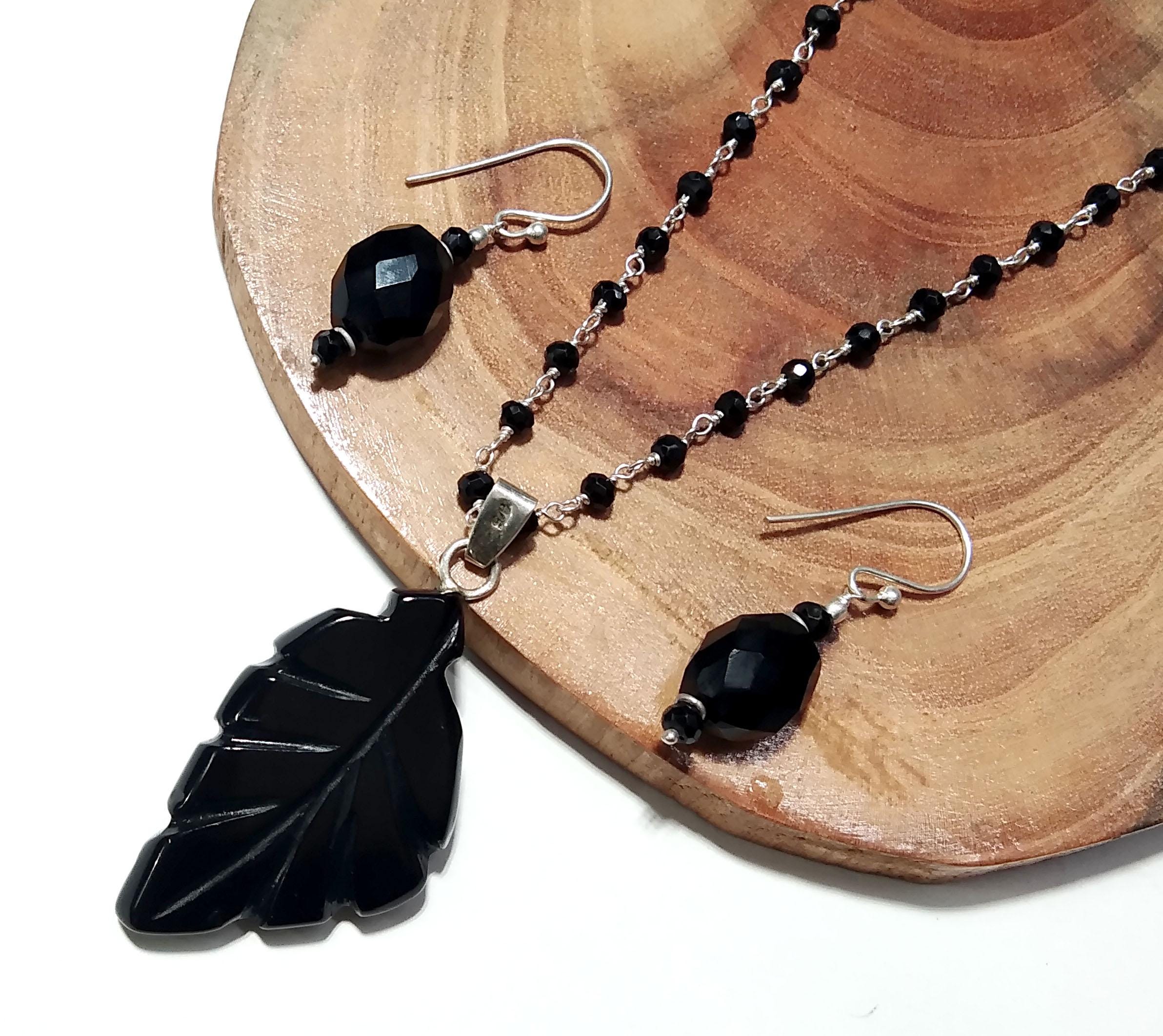 Natural Black Onyx Beads Necklace Earring Jewelry Set, 925 Solid Sterling Silver Necklace Earring, Jewelry Gift For Girls & Women.