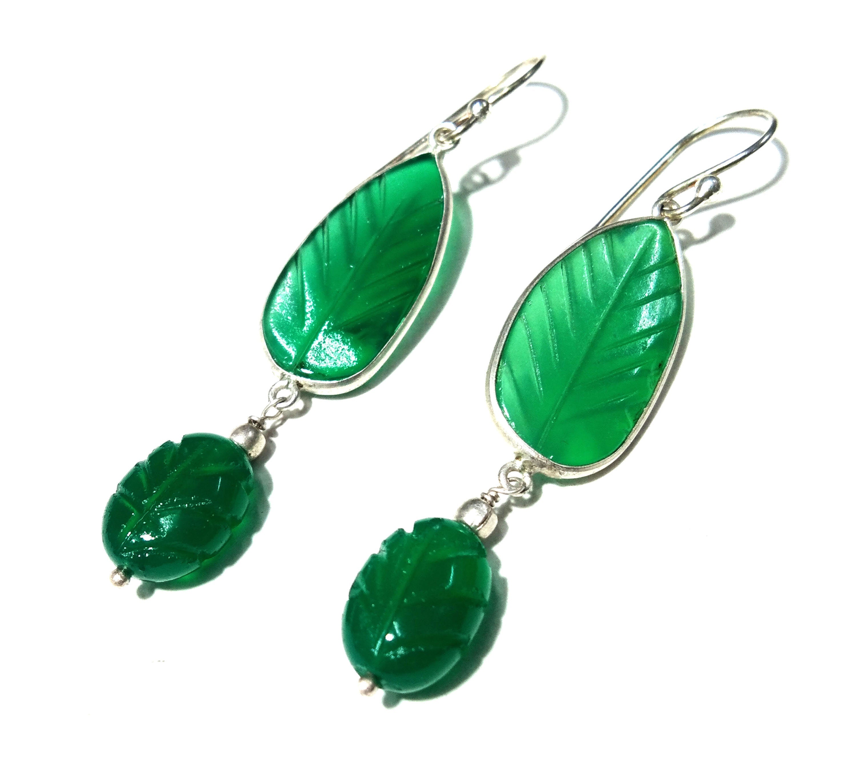 Natural Green Onyx Carved Gemstone Earring, 925 Solid Starling Silver Earring, Beautiful Onyx Carved Stone Handmade Gift Birthday Earring