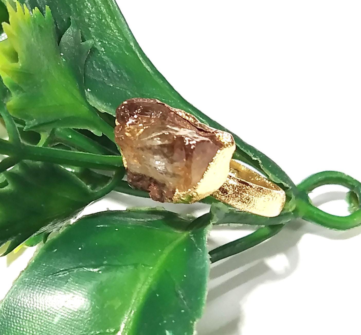 Raw Citrine Gemstone Ring, Solid 925 Sterling Silver Gold Plated Ring, Citrine Stone Size 12x9mm Handmade Rough Ring, Gift Wedding Ring