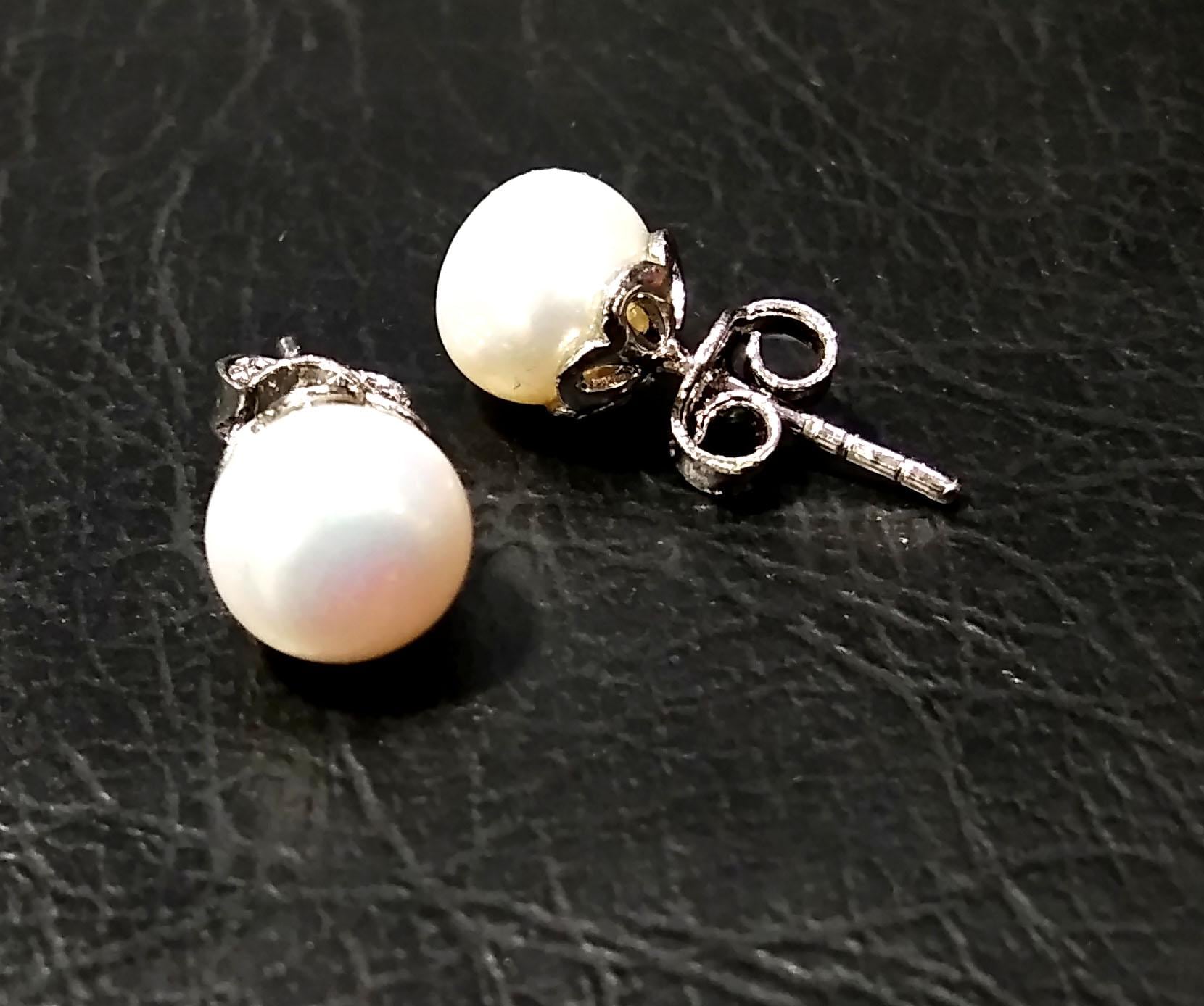 Real Freshwater Pearl Stud Earrings, 925 Starling Silver Stud Earring, Natural Freshwater Pearl Stud Earrings, Handmade Studs For Women.