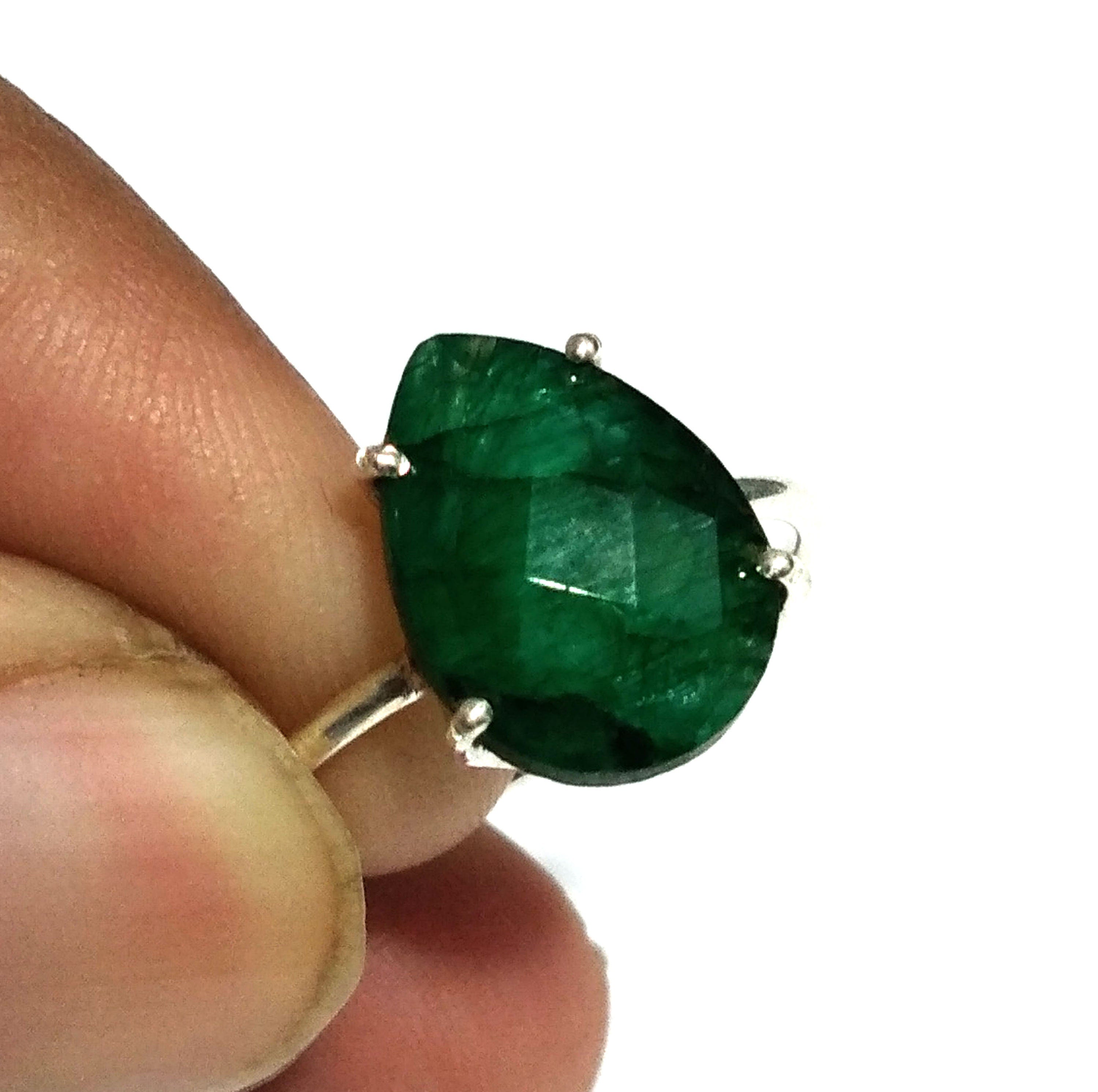 Natural Emerald Rose Cut Gemstone Ring, 925 Solid Sterling Silver Ring, Emerald Stone Size 14x10 mm Handmade Gift Mother's day Ring Jewelry