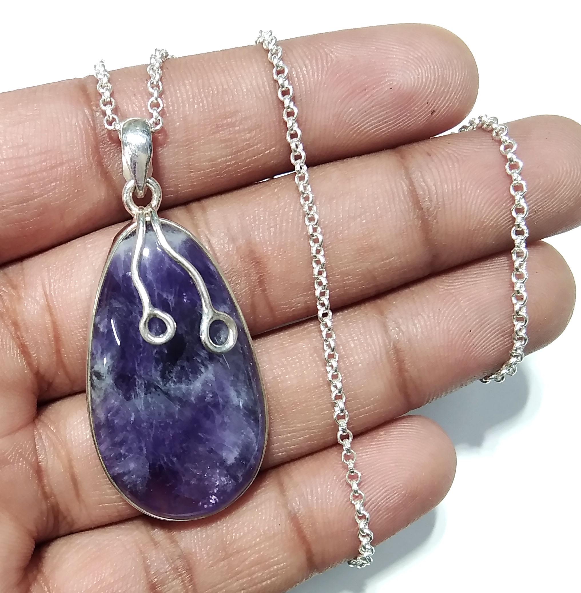 Natural Amethyst Gemstone Chain Pendant Necklace, Solid 925 Starling Silver Pendant, Stylish Pendant Jewelry, Gift Wedding Pendant Jewelry