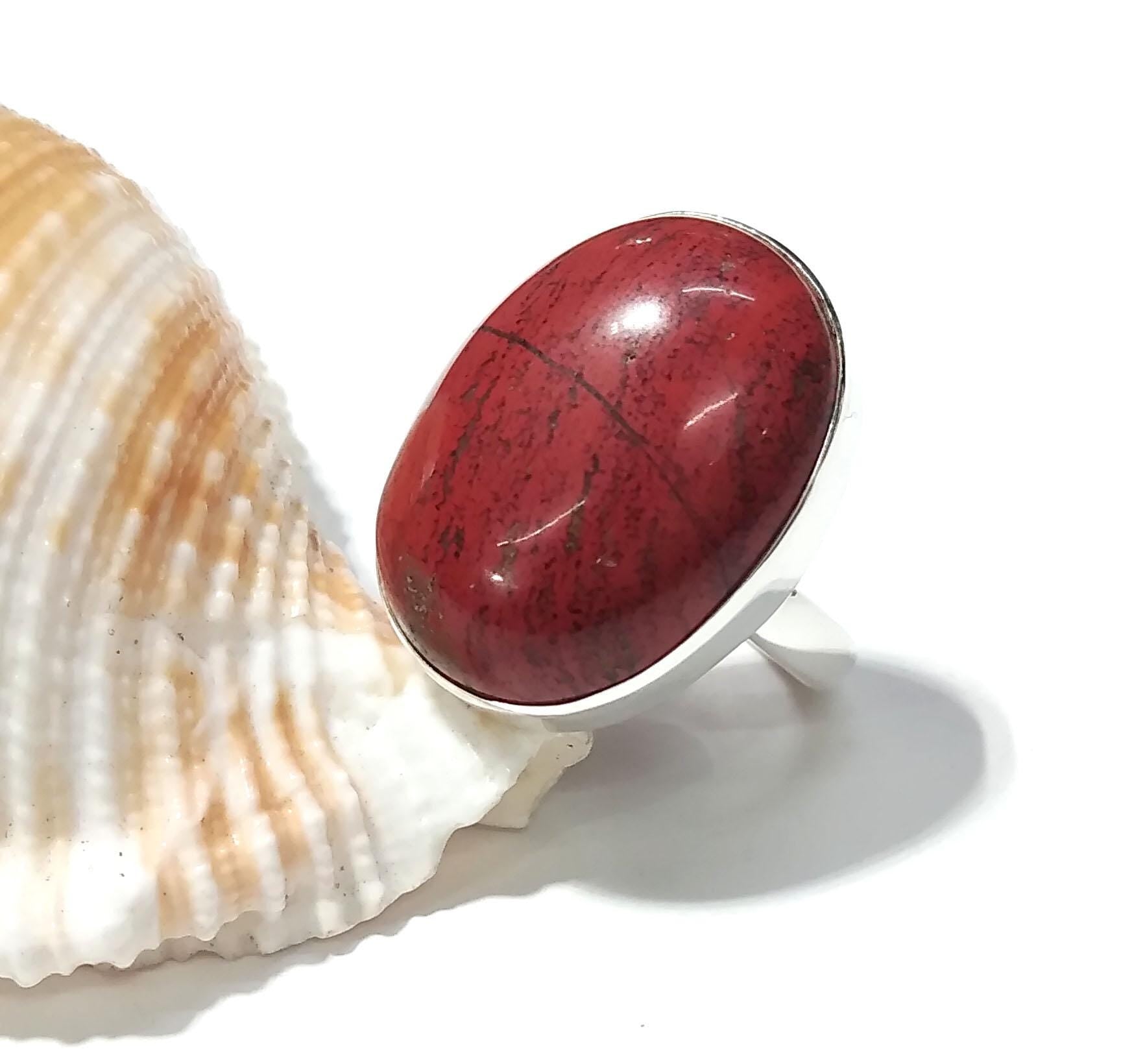 Natural Red Jasper Gemstone Ring, 925 Solid Sterling Silver Ring, Amazing Red Jasper Stone Size 22x16 mm Handmade Ring Gift Birthday Ring