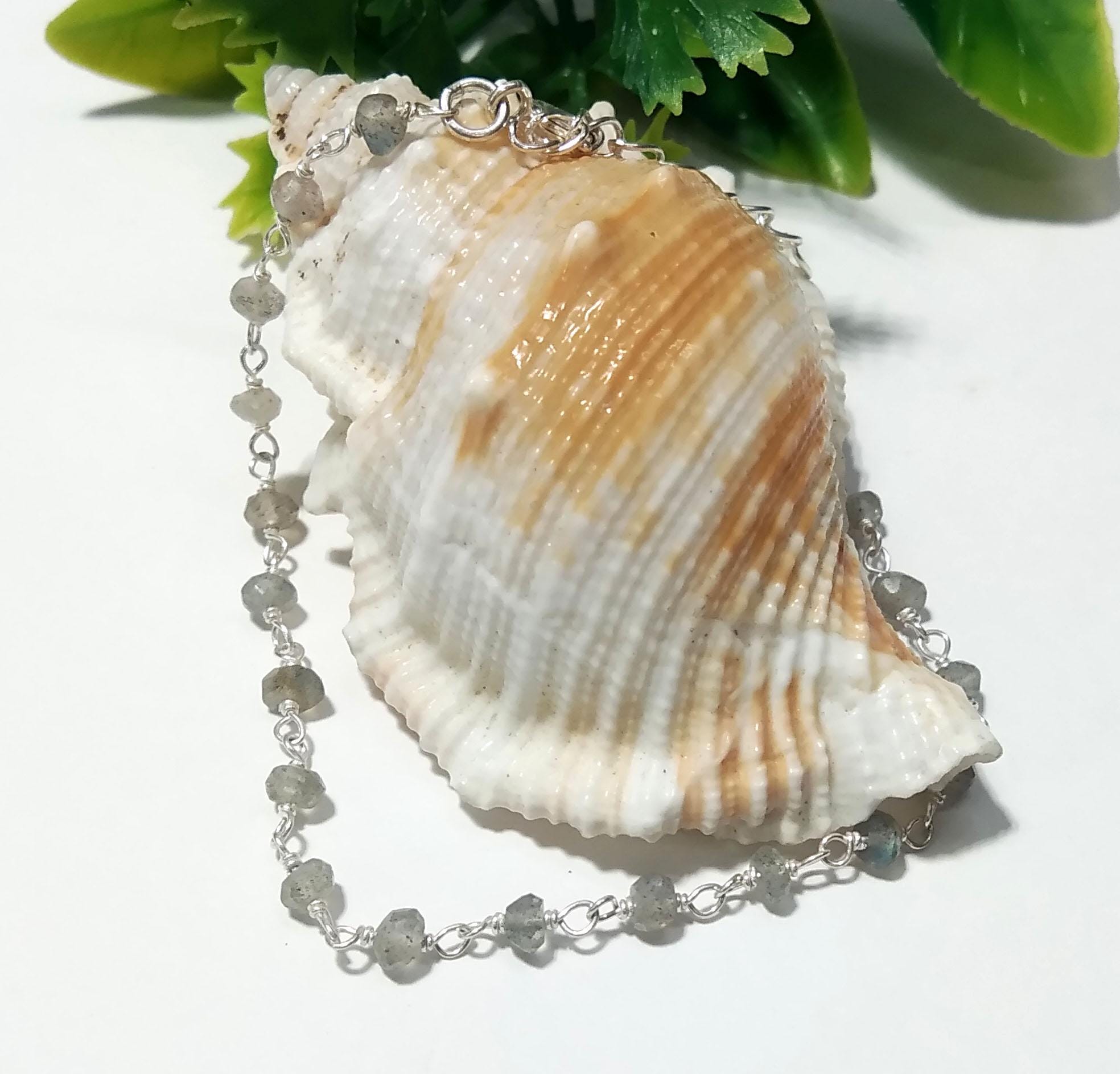 Natural Labradorite Faceted Stone Bracelet, 925 Sterling Silver Jewelry Good Quality Labradorite Bracelet 8 inches Gift For Girls & Women.