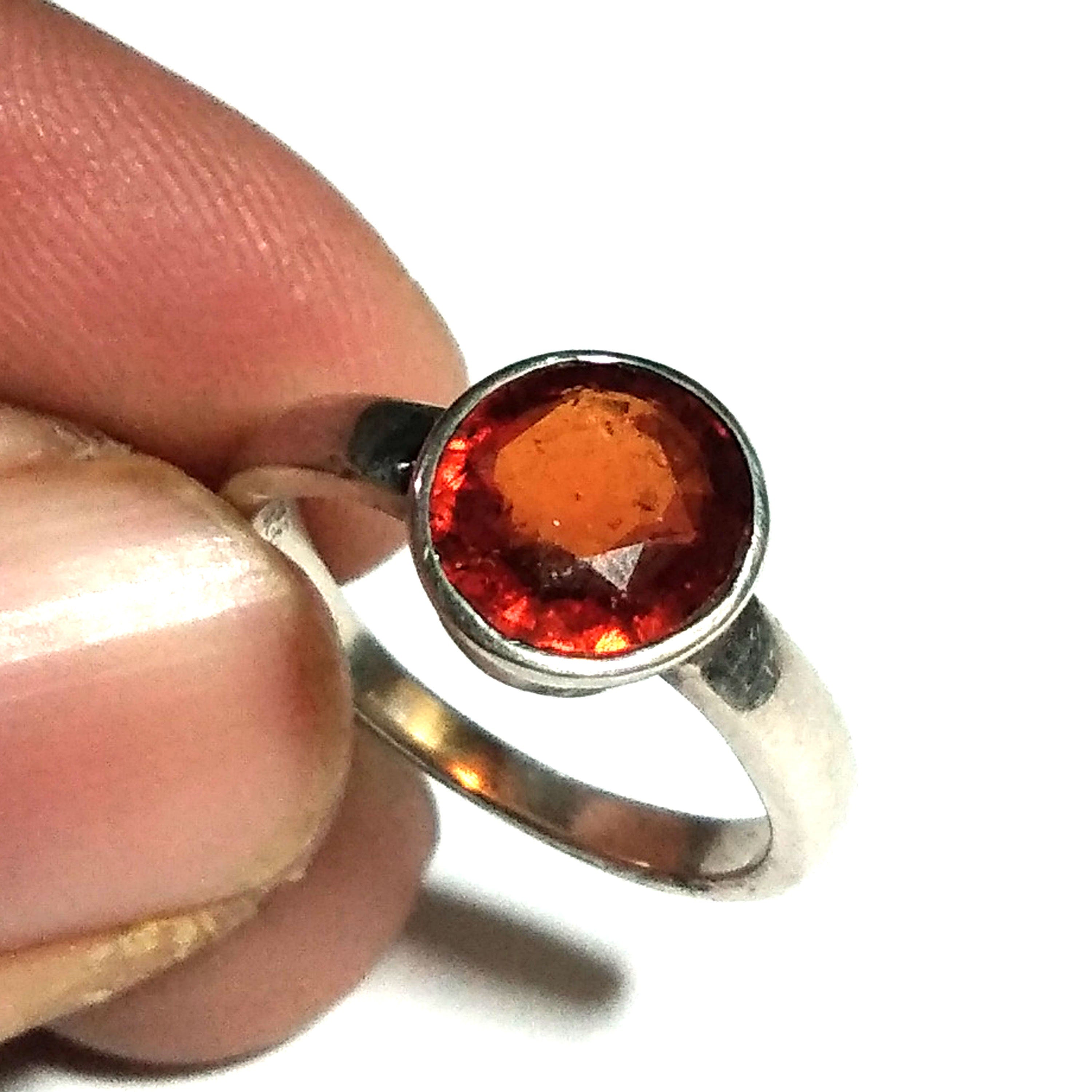 Natural Hessonite Stone Ring, 925 Solid Starling Silver Ring, Gemstone Round Shape Hessonite Cut Stone Size 9x9 mm Gift Mother day Ring