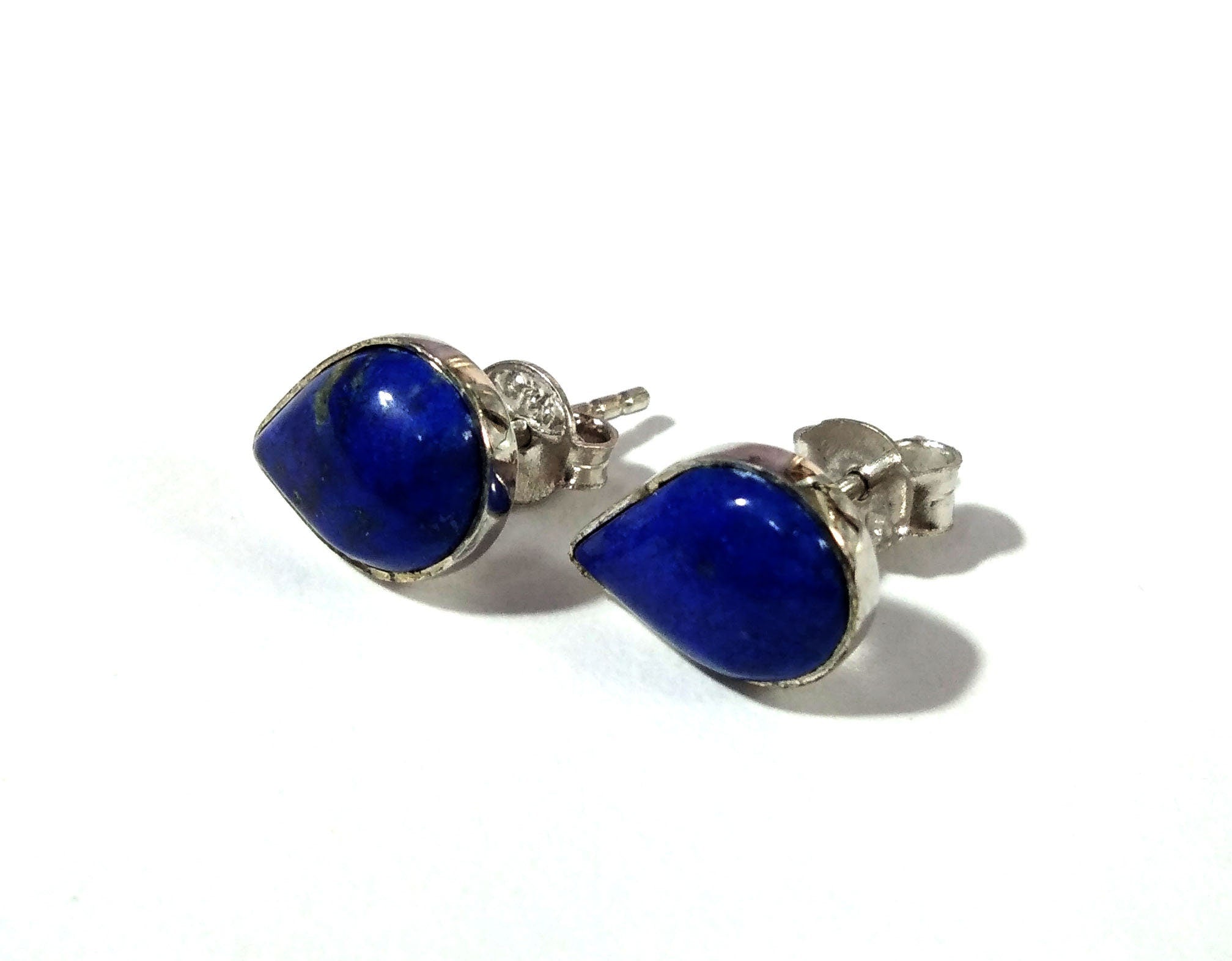 Natural Lapis Lazuli Stone Stud Earring, 925 Solid Starling Silver Earring, Pear Shape Stone Size 10x7 mm for Gift New Year Studs Earring