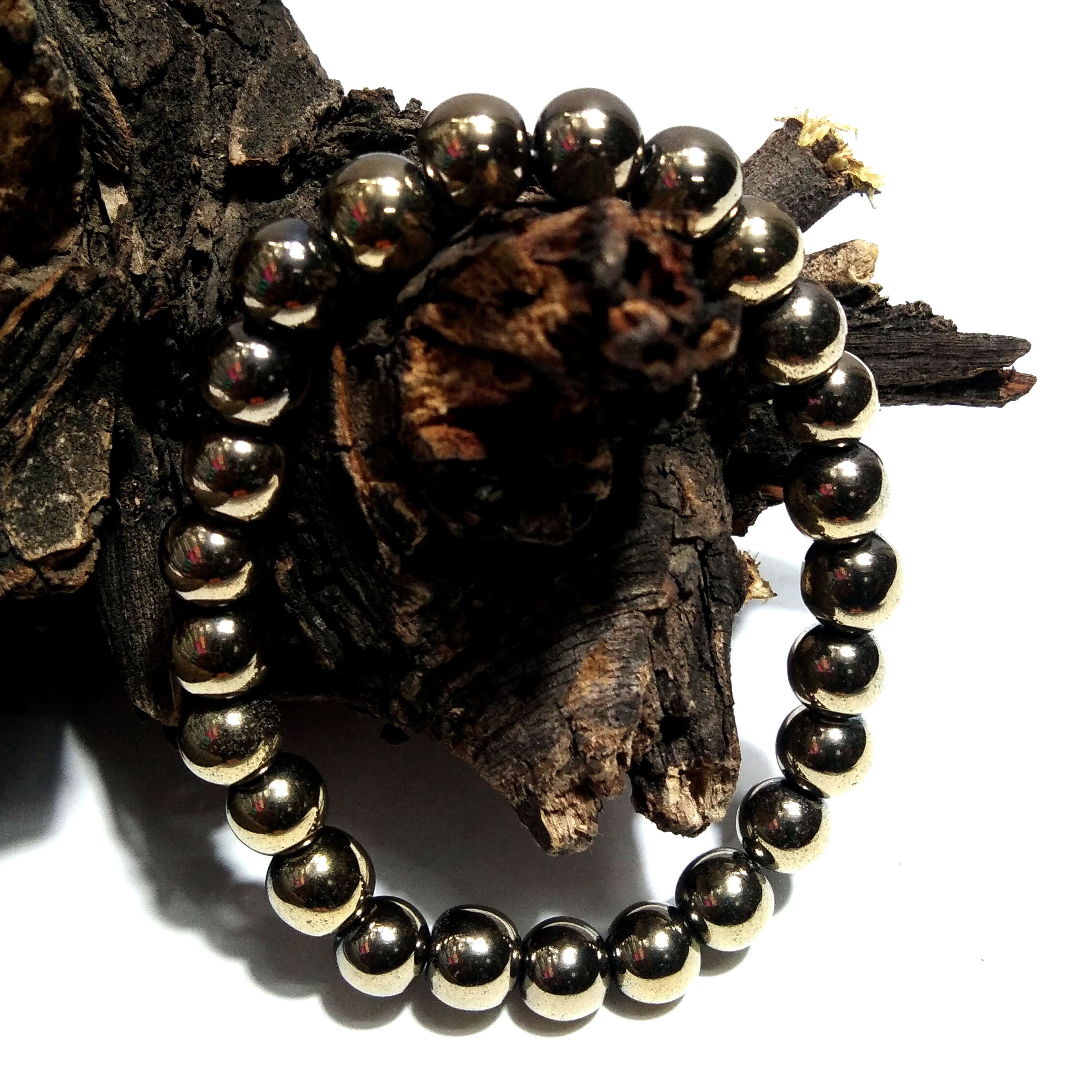 Natural Gold Pyrite Beaded Bracelet, Amazing Pyrite Beads Size 8mm Round Bracelet, Stretch Bracelet, Gift For Men/Women, Friendship Bracelet