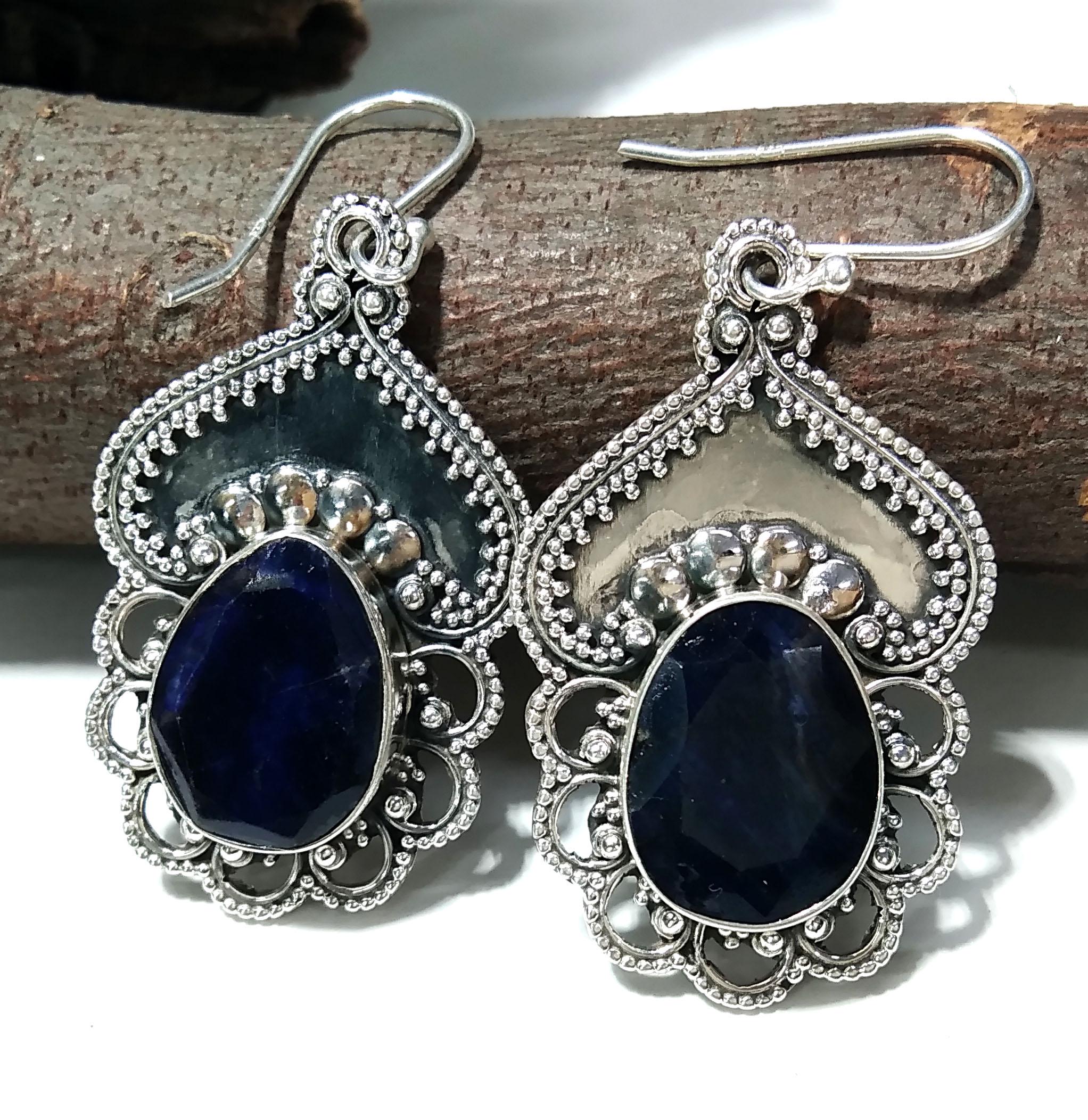 Natural Blue Sapphire Earrings Gemstone, 925 Solid Starling Silver Earring Jewelry, Oval Shape Stone Size 16x12 mm Sapphire For Gift Earring