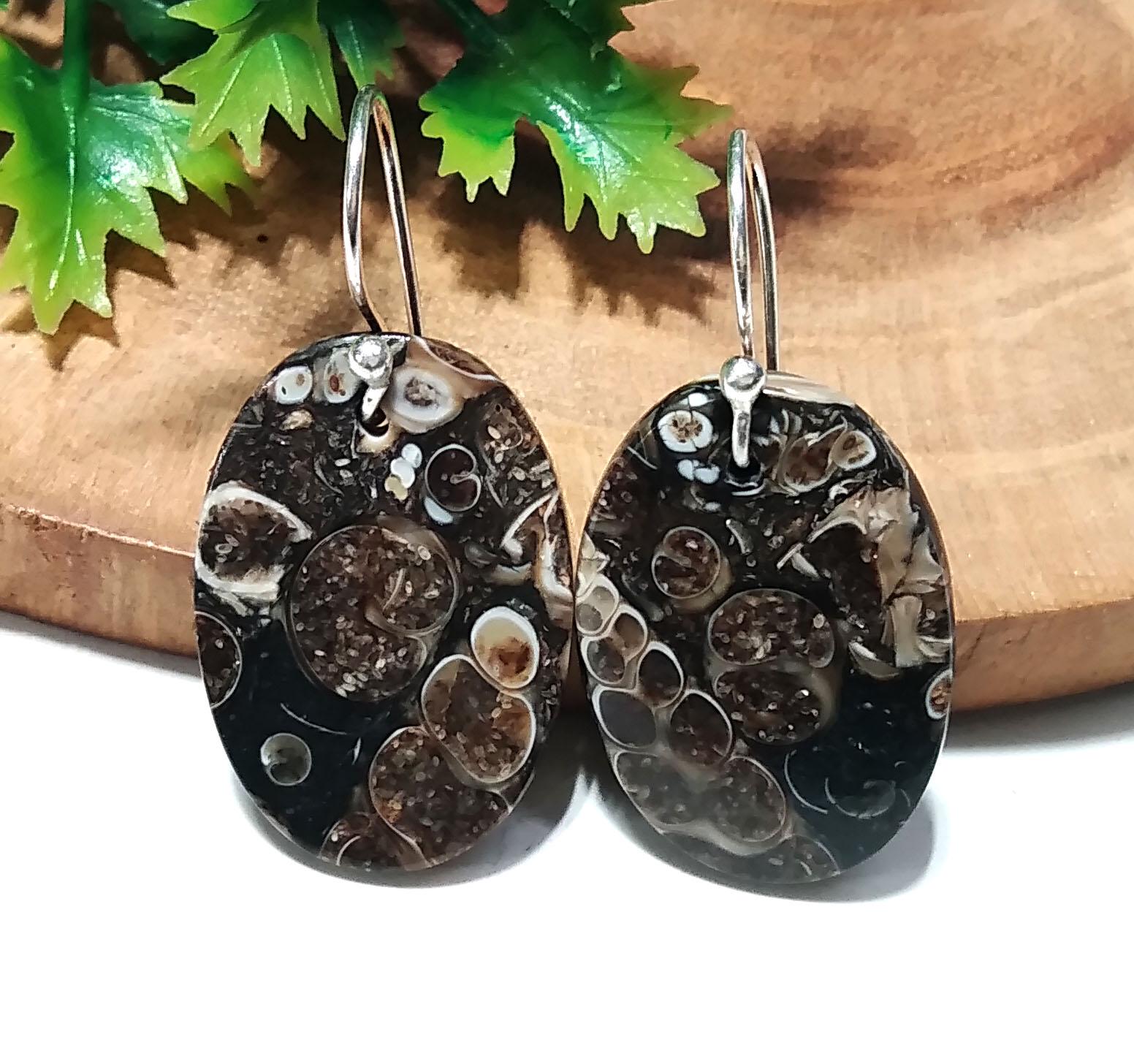 Natural Turritella Jasper Gemstone Earring, 925 Stirling Silver Earring, Very Beautiful Turritella Jasper Earring, For Girls/Women Earring