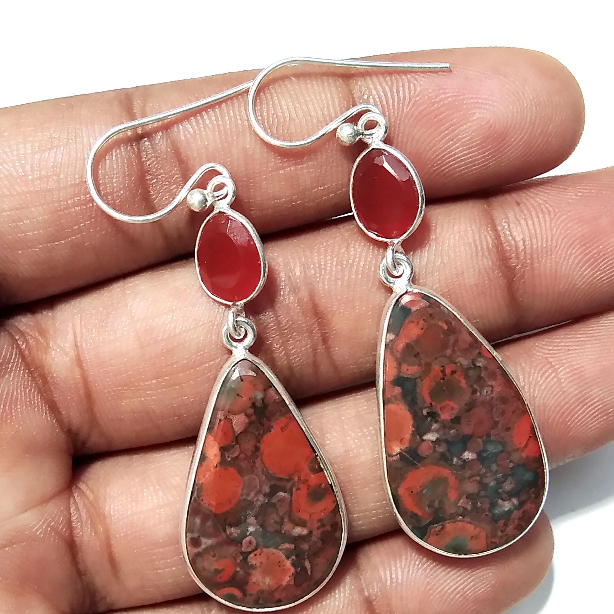 Natural Poppy Jasper, Carnelian Gemstone Earring, 925 Solid Starling Silver Earring, Gift Wedding Earring, Jewelry For Girls & Women.