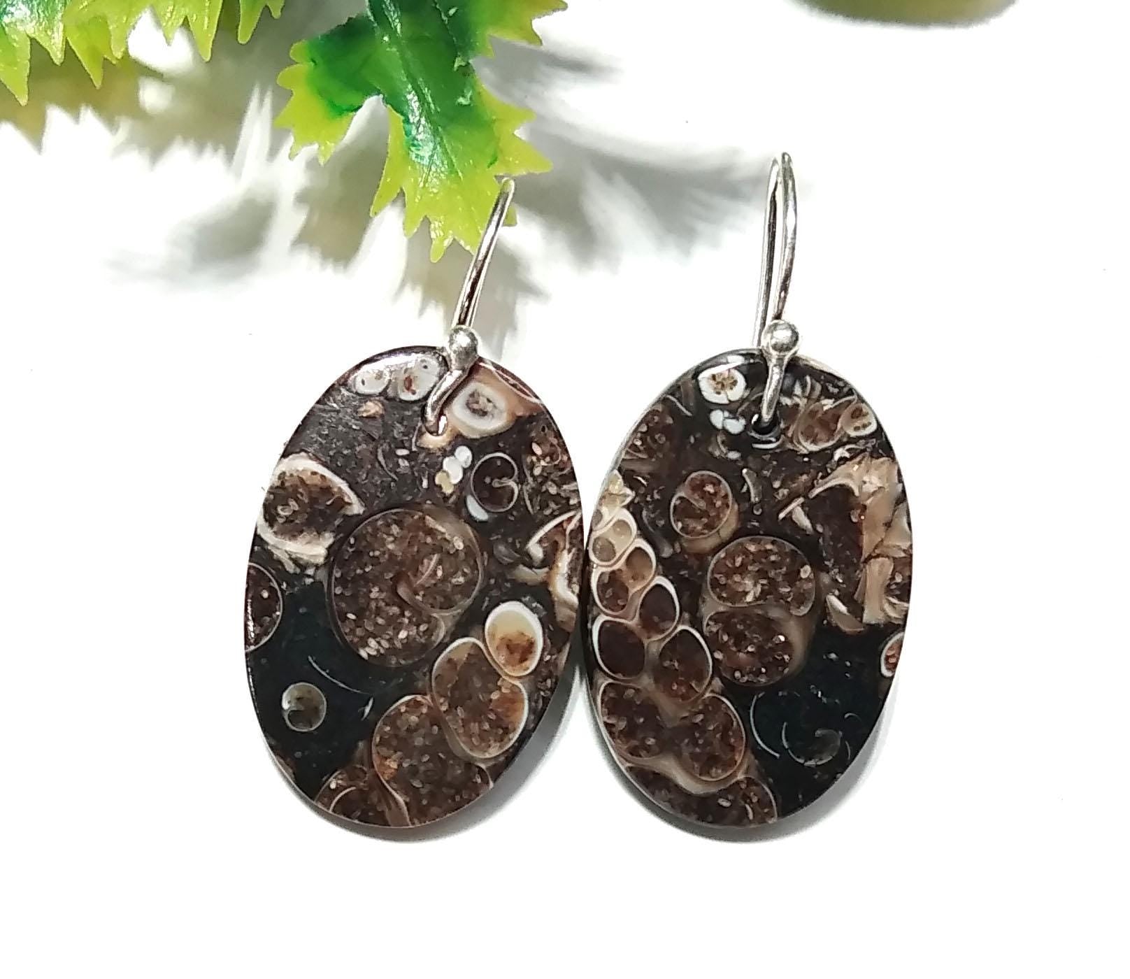 Natural Turritella Jasper Gemstone Earring, 925 Stirling Silver Earring, Very Beautiful Turritella Jasper Earring, For Girls/Women Earring