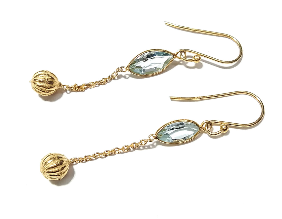 Natural Blue Topaz Gemstone Earring, 925 Sterling Silver Gold Plated Earring, Beautiful Design Blue Topaz Earring, For Gift Birthday Earring