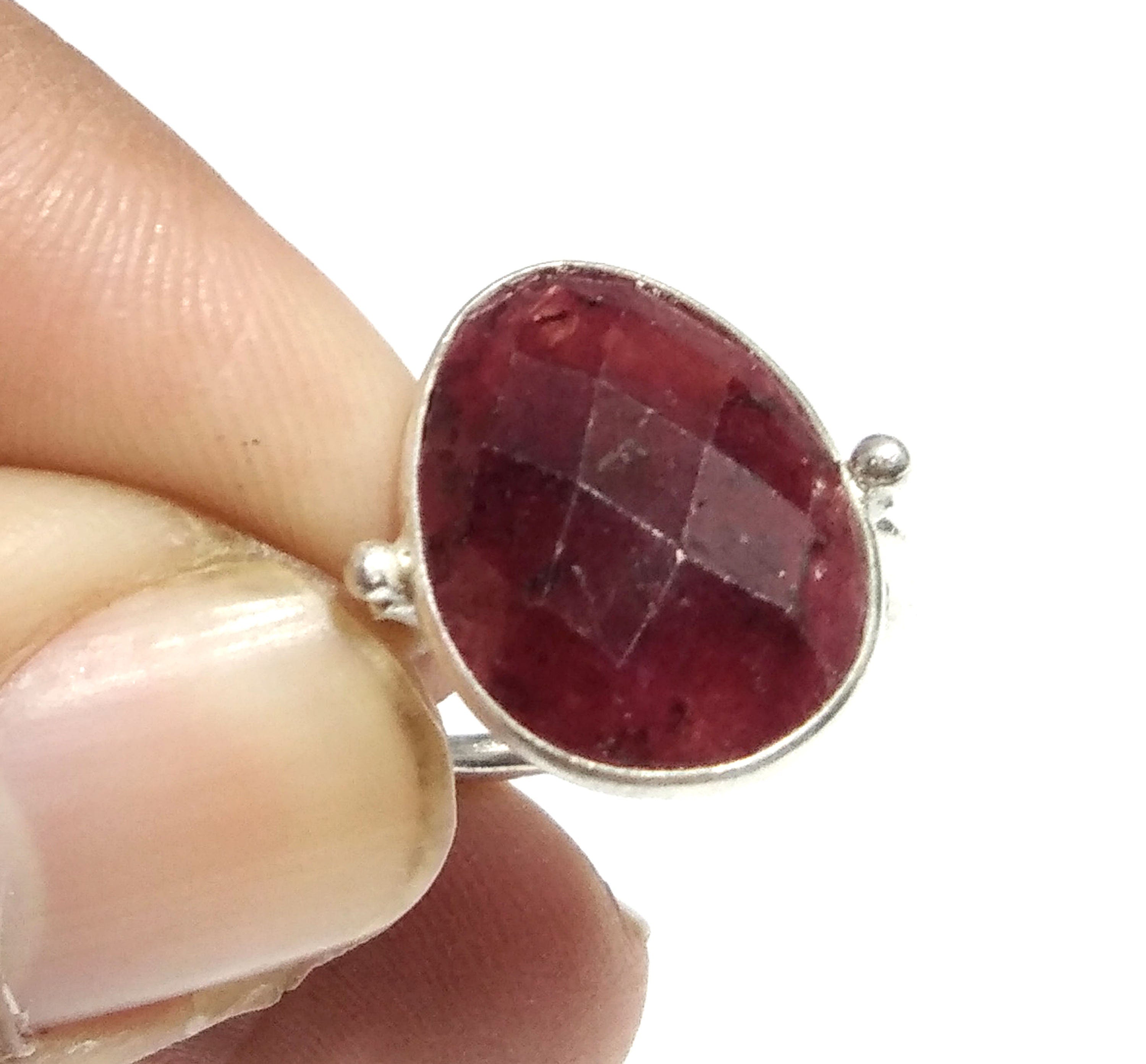 Red Ruby Checker Cut Stone Ring, 925 Solid Starling Silver Ring, Stone Size 12x16 mm Natural Red Ruby Stone Gift Birthday Ring, Wedding Ring
