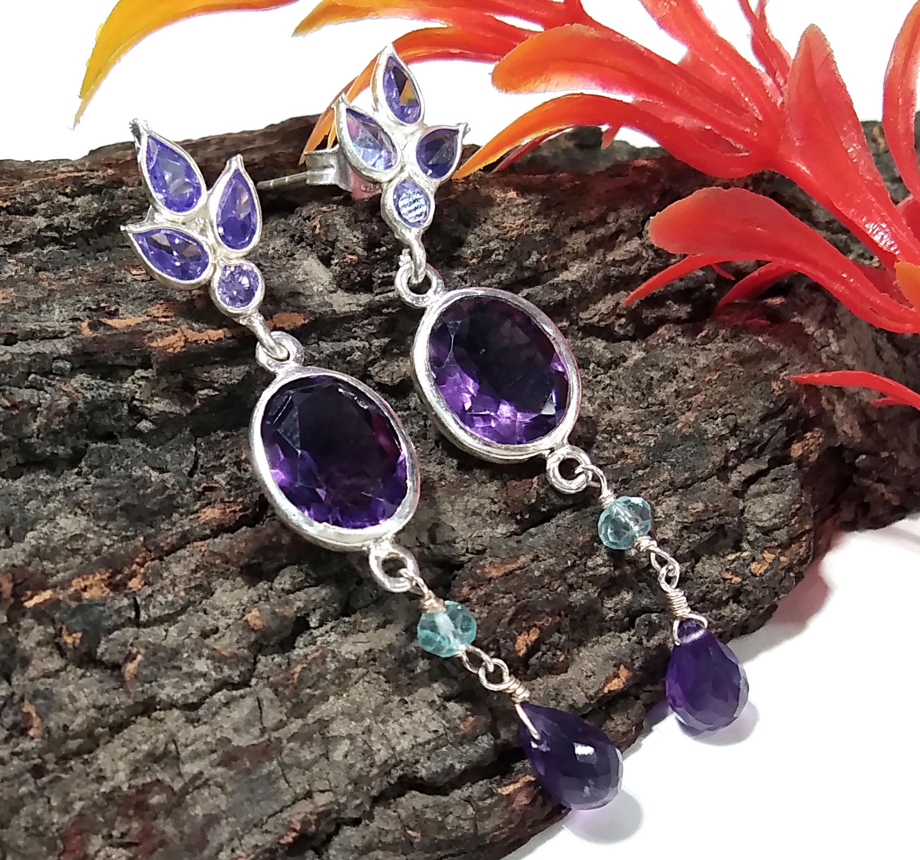 Natural Purple Amethyst, Tanzanite Earrings, 925 Starling Silver Earring, Amethyst Stone Handmade Earring, Gift Women Bridesmaid Earring