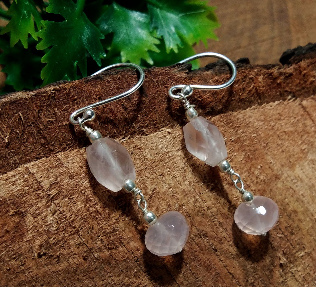 Natural Pink Rose Quartz Stone Drop Earring, 925 Solid Starling Silver Earring Jewelry, Top Color Pink Stone Size 8x8mm Gift Wedding Earring
