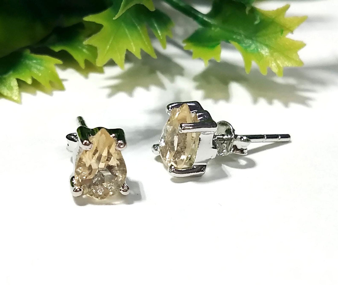 Natural Citrine Gemstone Stud Earring, 925 Starling Silver Jewelry Earring Amazing Citrine Gemstone Pear Shape Stone Size 7x5mm Gift For Her