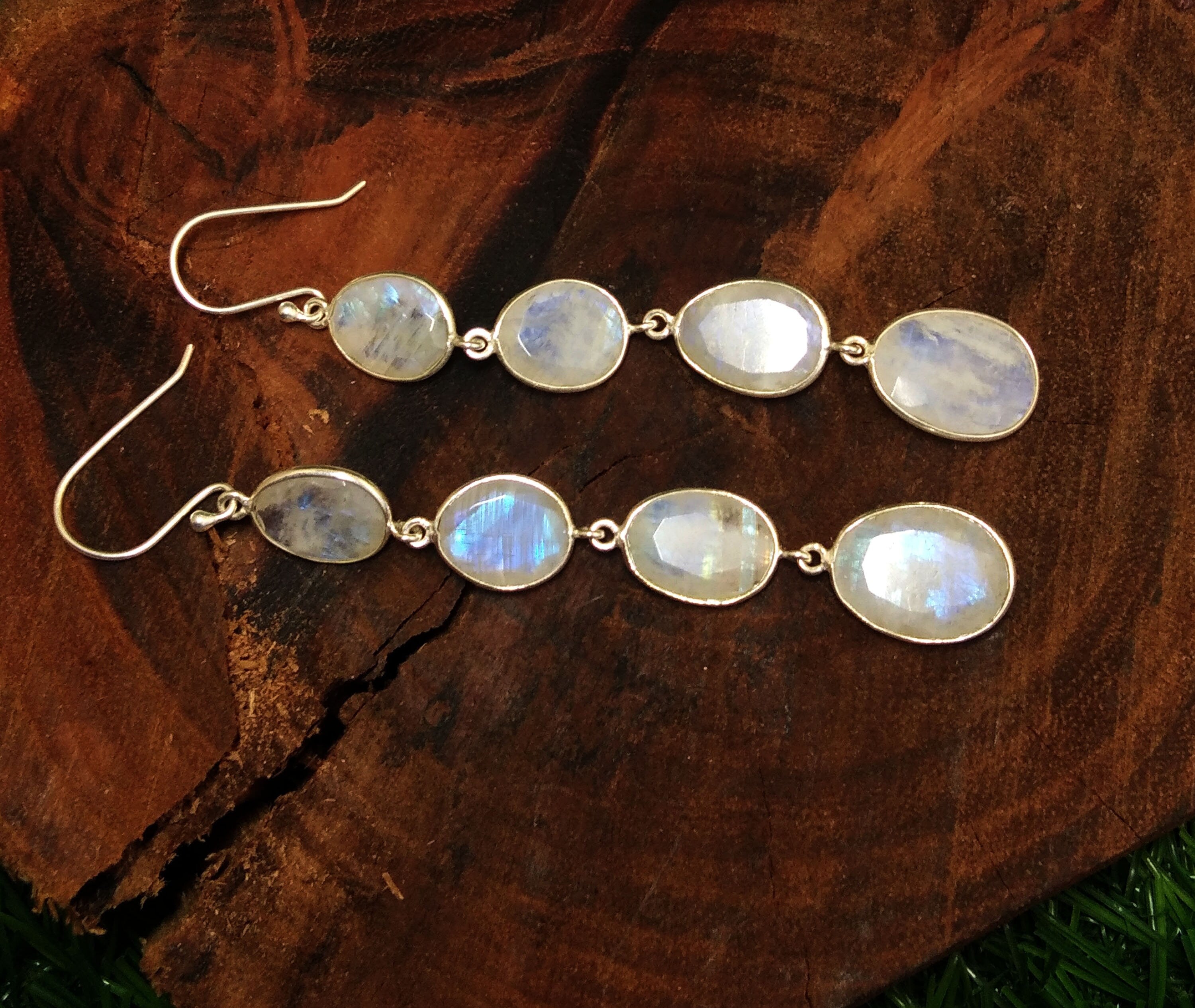Natural Rainbow Moonstone Blue Fire Stone Earring, 925 Solid Starling Silver Earring, Moonstone Fancy Shape Stone Size 16x12 mm to 12x9 mm