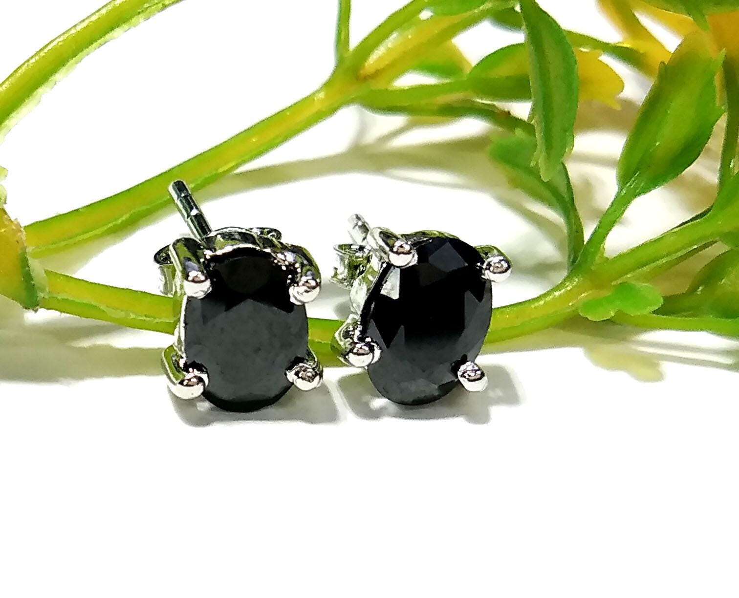 Natural Black Spinel Stud Earrings, 925 Sterling Silver Stud, Amazing Black Spinel Oval Shape Stud, Handmade Studs Earring, For Girls/Women