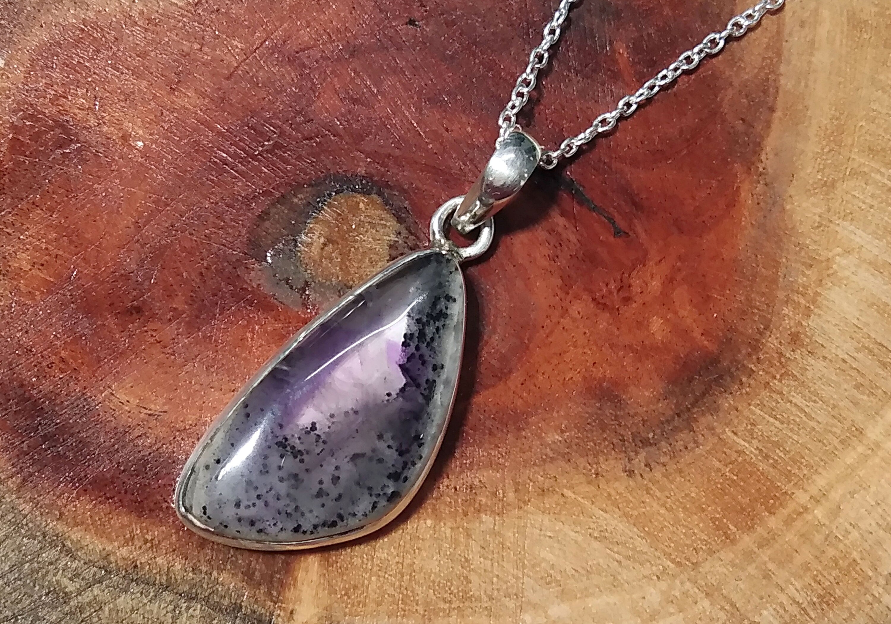 Natural Amethyst Gemstone Pendant Chain Necklace, 925 Sterling Silver Pendant Jewelry, Silver Close back Handmade Pendant Gift Birthstone