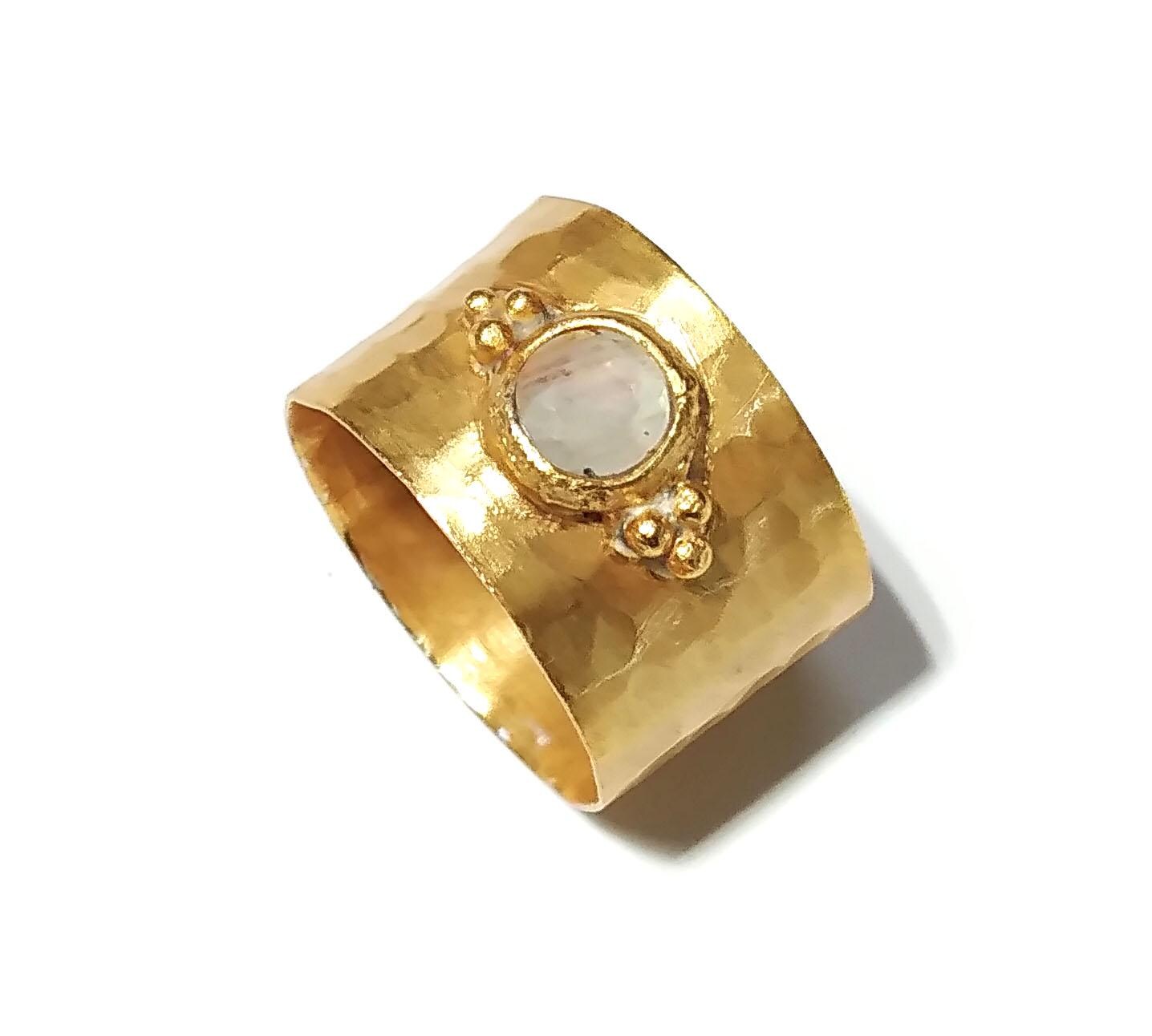 Natural Rainbow Moonstone Ring, Solid 925 Sterling Silver Gold Plated Ring, Rainbow Moonstone Silver Ring, Handmade For Gift Birthday Ring