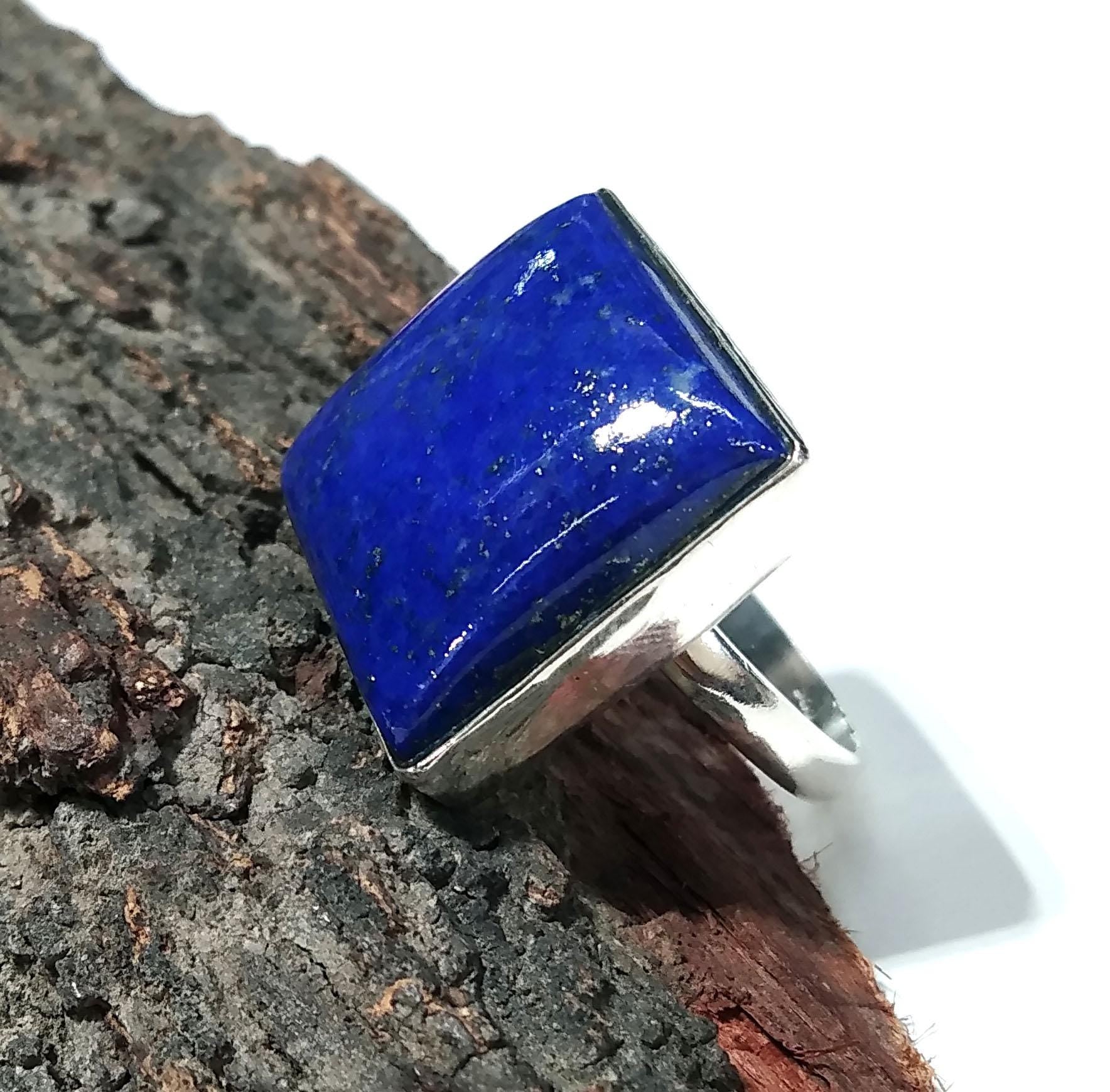 Lapis Lazuli Gemstone Ring, Solid 925 Sterling Silver Ring, Natural Genuine Lapis Lazuli Cabochon Stone Ring, Healing Crystal Jewelry Gift