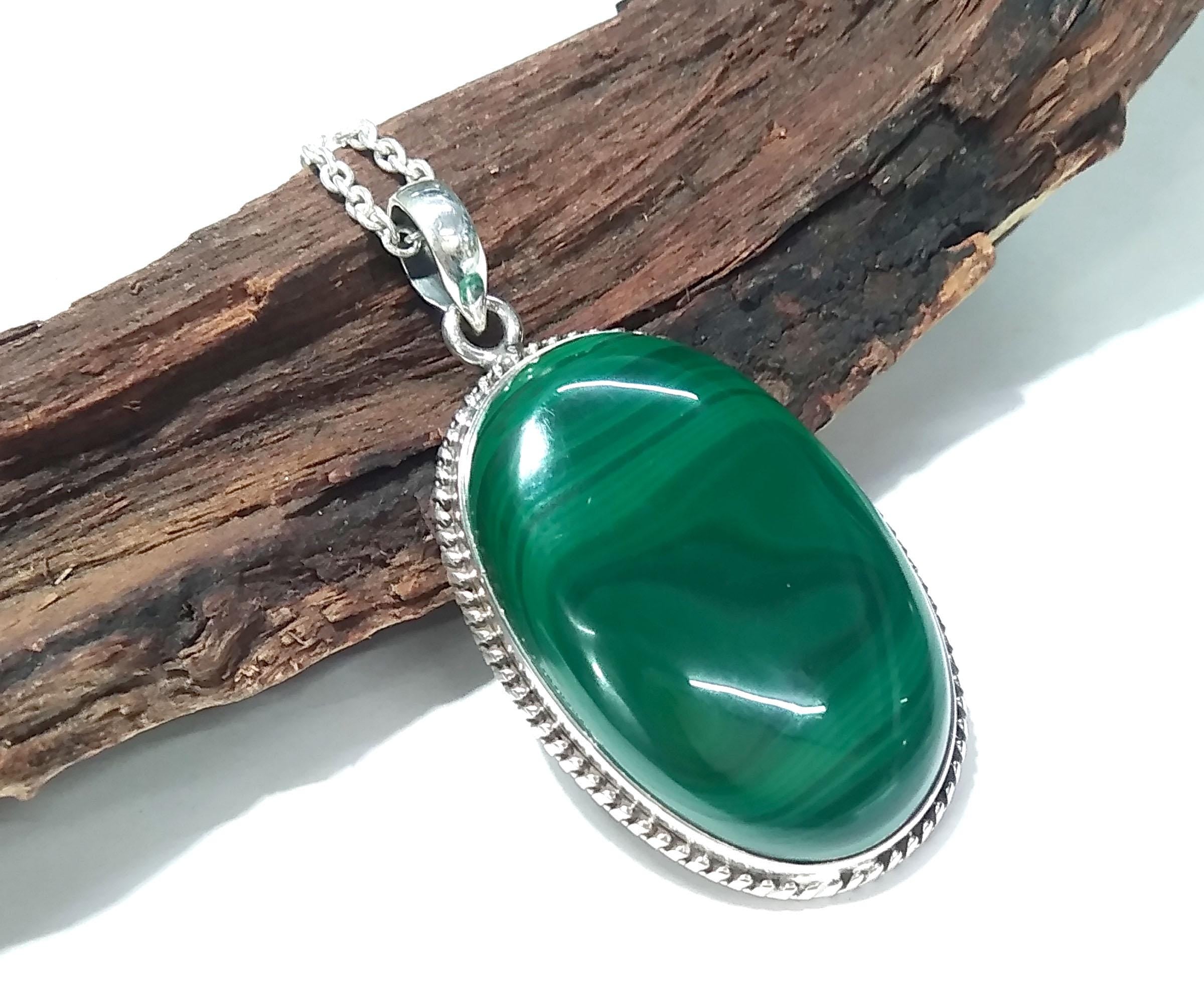 Natural Malachite Gemstone Pendant, 925 Sterling Silver Pendant Jewelry, Handmade Pendant Chain Necklace, Gift Birthday Pendant