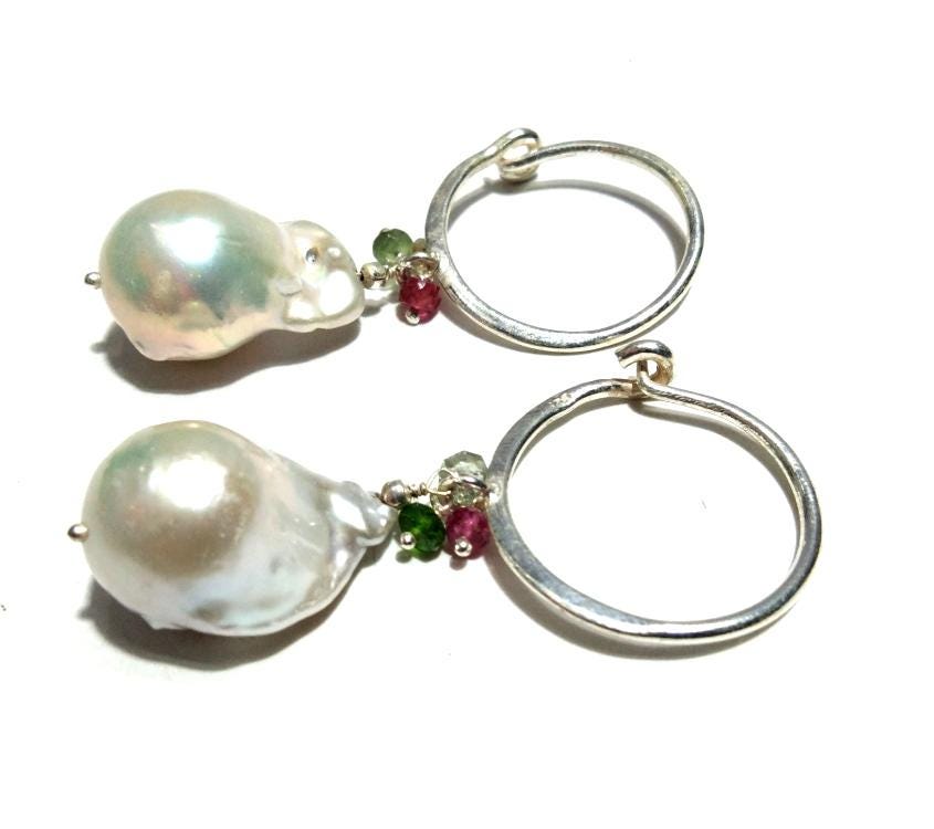 Natural Baroque Pearl Earring Gemstone, 925 Solid Starling Silver Earring, Jewelry Fancy Shape Stone Size 20x14 mm Pearl For Gift Earring