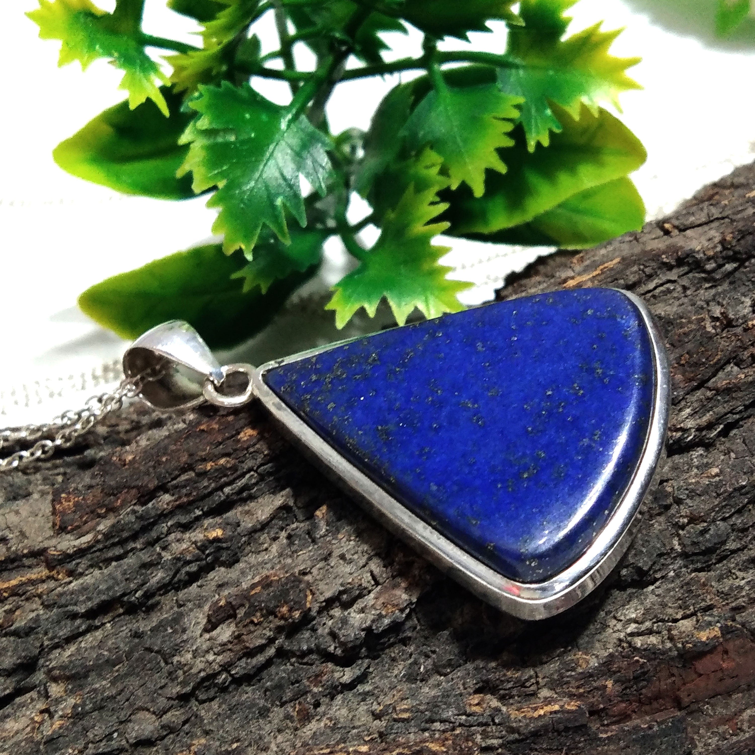 Natural Lapis Lazuli Gemstone Chain Pendant Necklace, 925 Starling Silver Pendant, Handmade Jewelry, Lapis Lazuli Stone Size 34x30mm Pendant