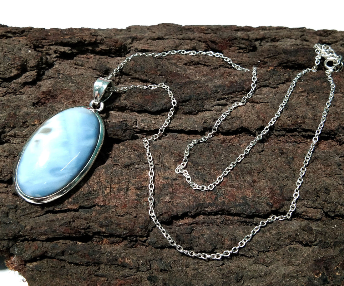 Blue Opal Stone Pendant Chain Necklace, Natural Blue Opal Stone, 925 Silver Pendant Necklace, Blue Opal Handmade Jewelry, Gift For Wedding